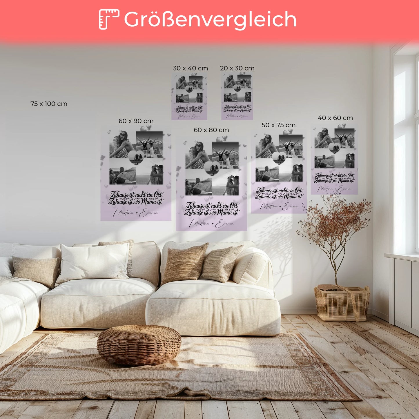 Mama Plakat mit 4 Fotos und Herz Foto You Make My Heart Smile personalisiertes Geschenk