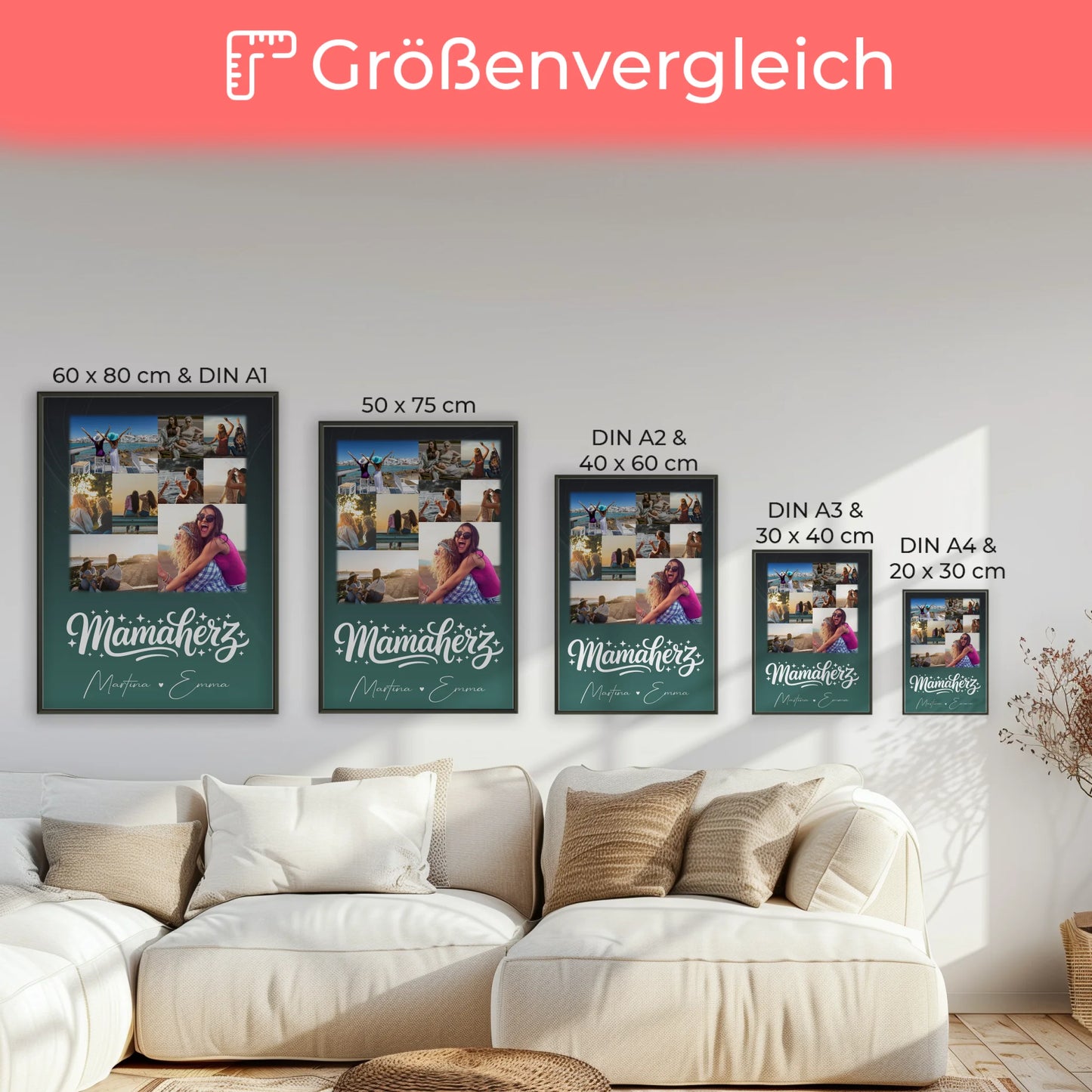 Mama Tochter Poster mit 9 Fotos personalisiert als einzigartige Geschenkidee für Mama