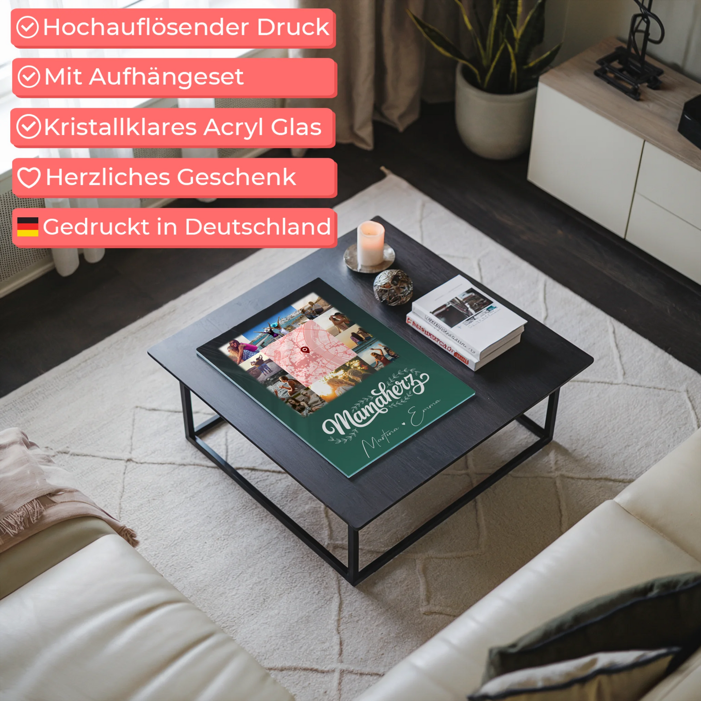 Mama Plakat mit 10 Fotos und Karte in der Mitte personalisiertes Geschenk