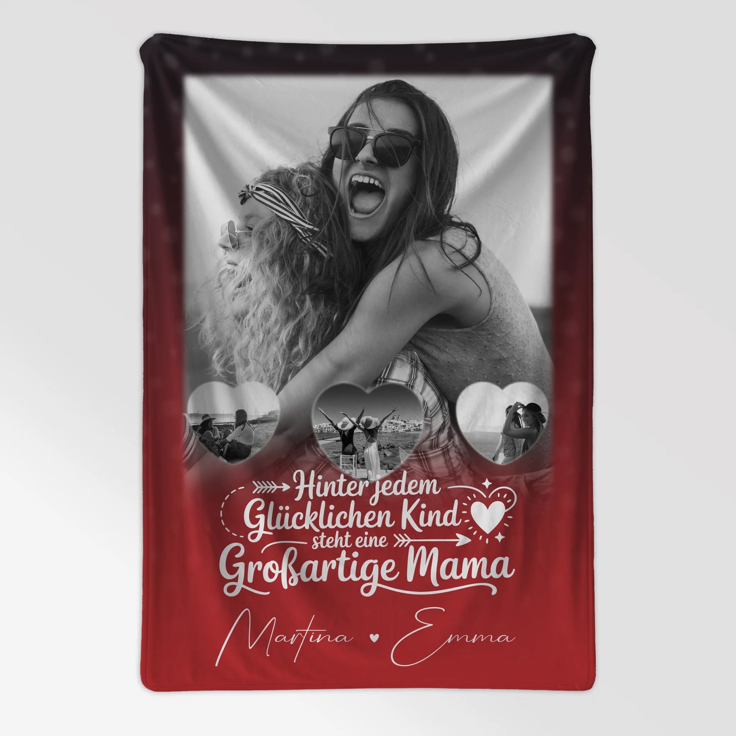 Personalisierte Decke Für Mama mit 1 Foto und 3 kleinen Herz Fotos Du bist mein Anker 7