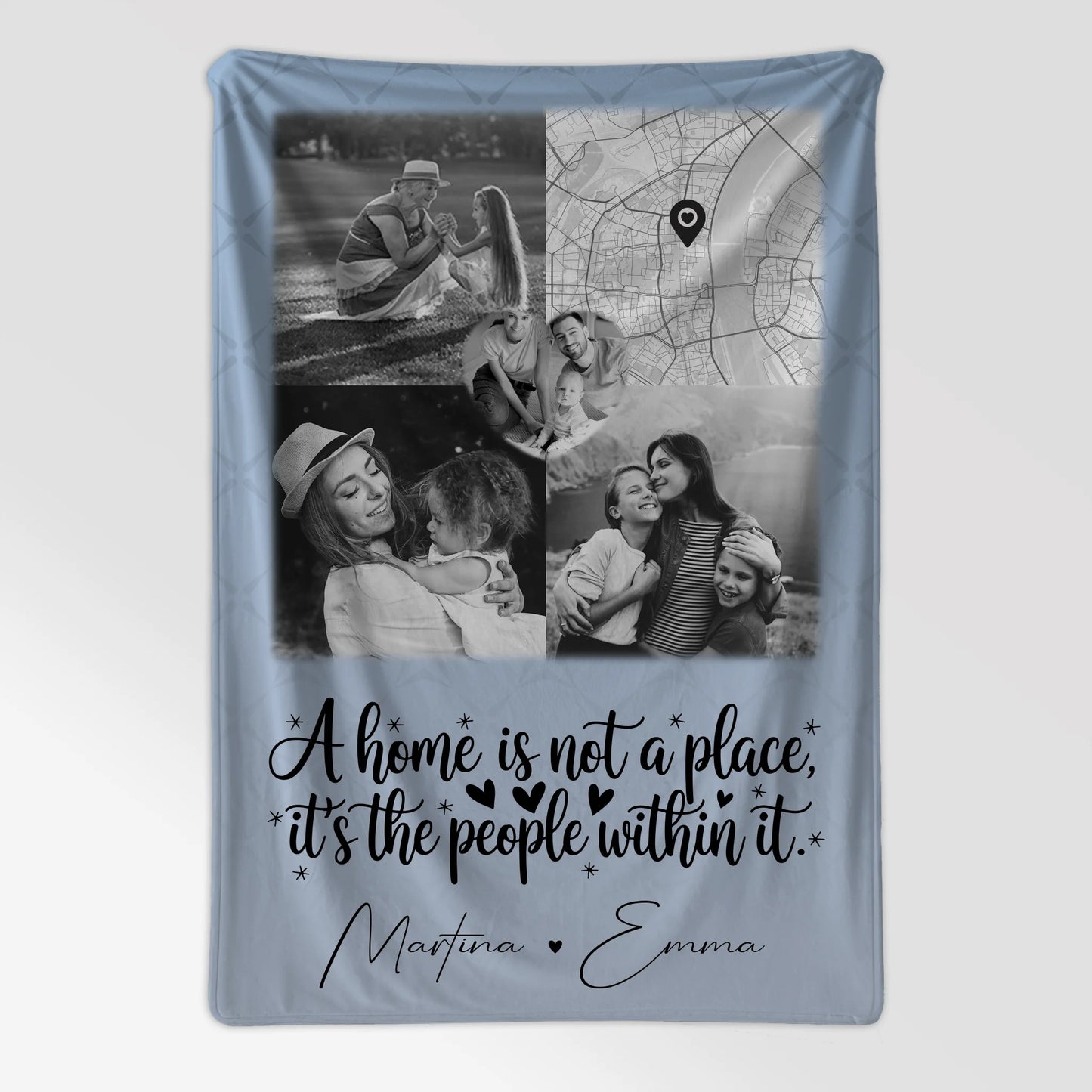 Personalisierte Decke Mit Namen 3 Fotos 1 Herz Foto Karte Home is 7