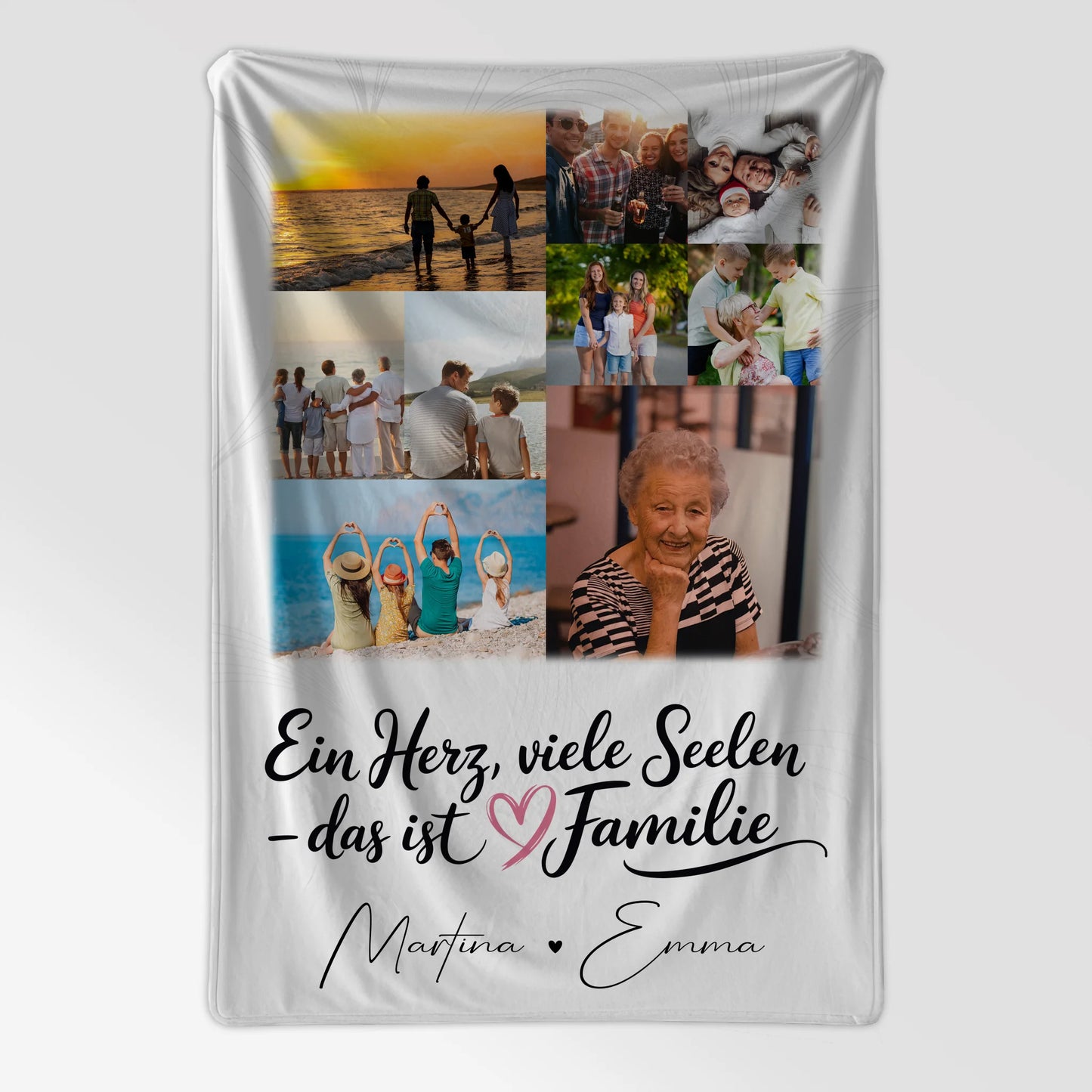 Personalisierte Namensdecke mit 9 Fotos Ein Herz viele Seelen Geschenk für Liebe und Familie 7