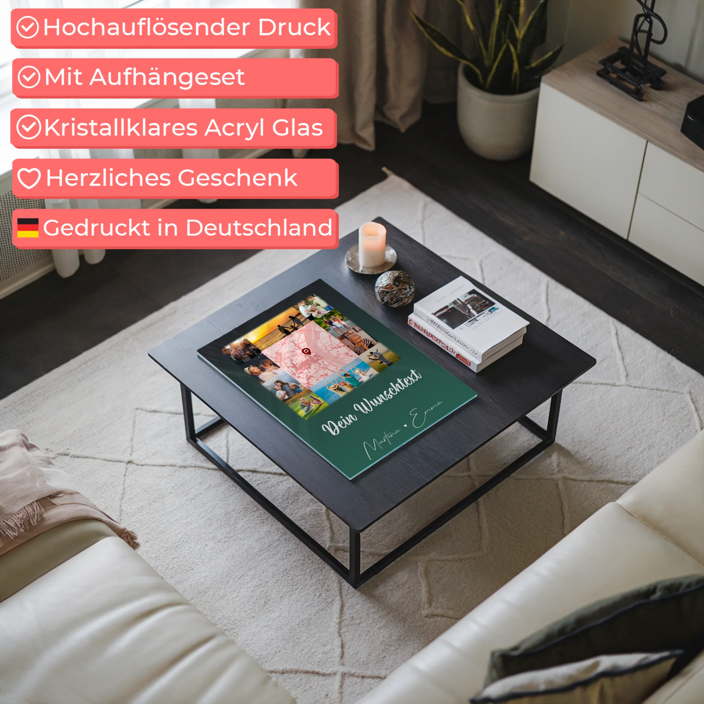 Familienbild Personalisiert mit 10 Fotos Karte in der Mitte Wunschtext Individuelles Geschenk