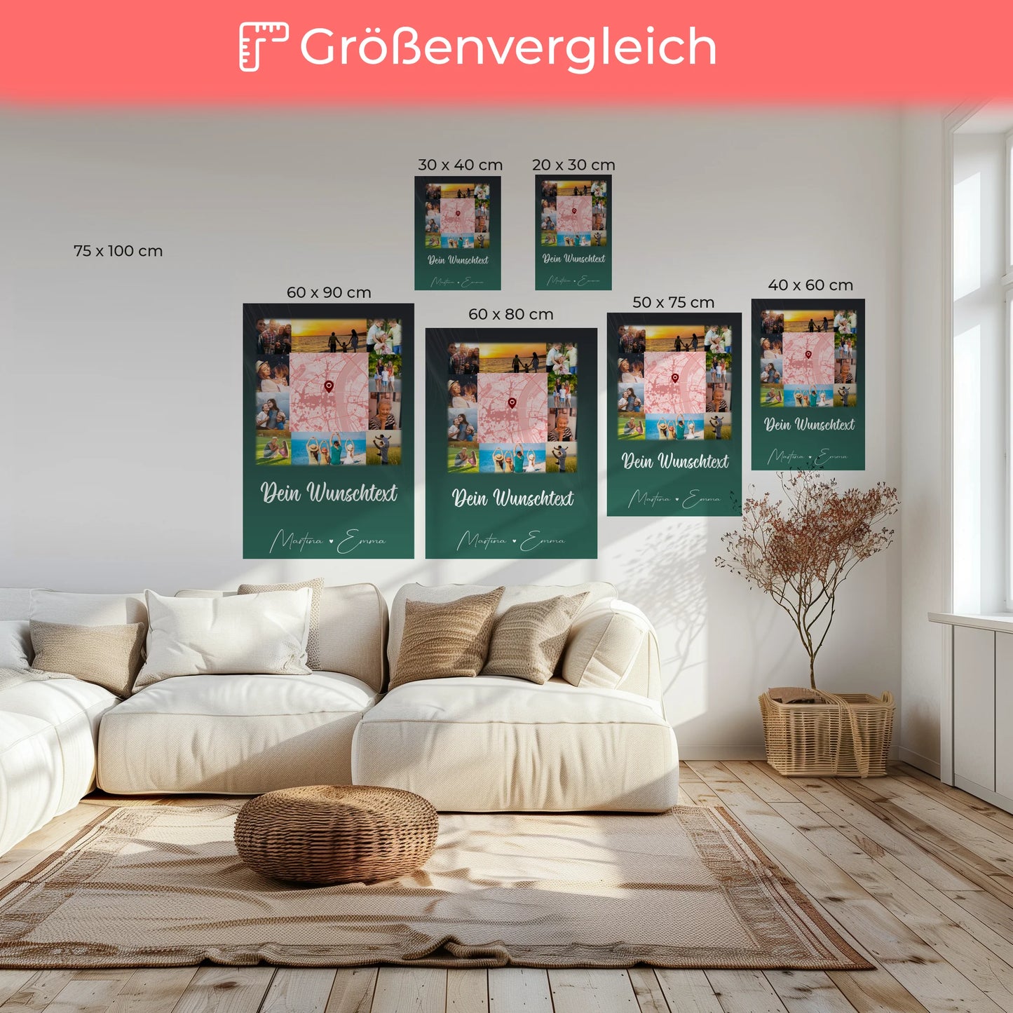 Personalisierte Leinwand Mit Spruch 10 Fotos Karte in der Mitte Wunschtext Geschenk 6