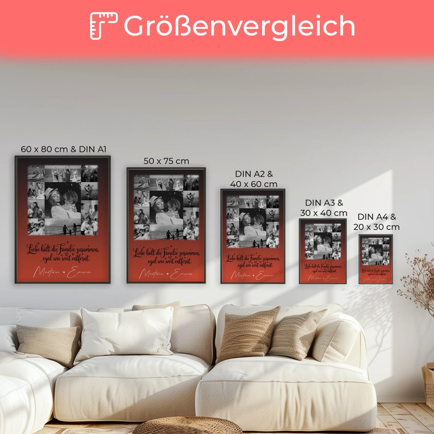Personalisiertes Familienposter Mit Namen und 11 Fotos für Familie Zusammenhalt