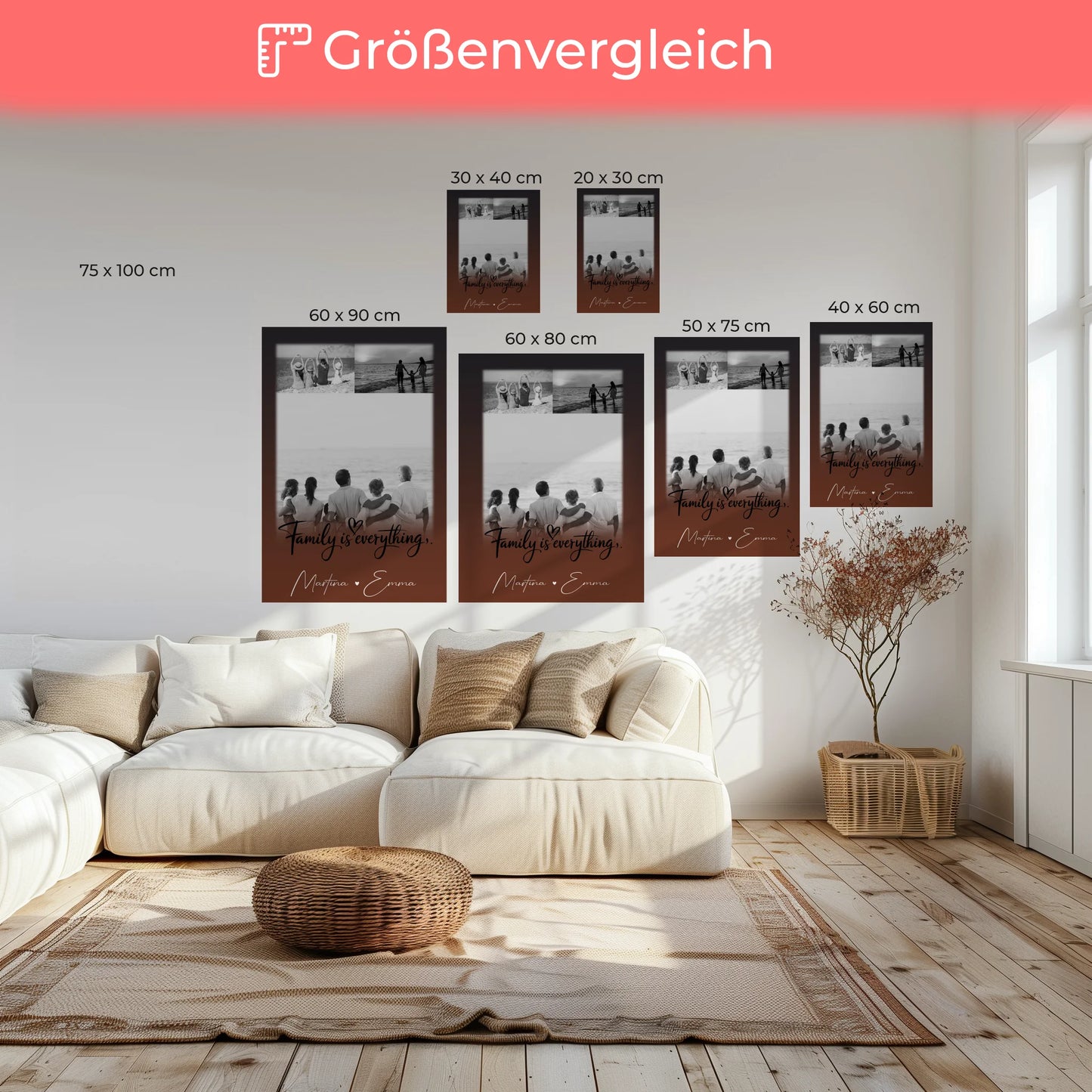 Personalisierte Fotoleinwand mit 3 Fotos Family Is Everything Individuelles Geschenk 6