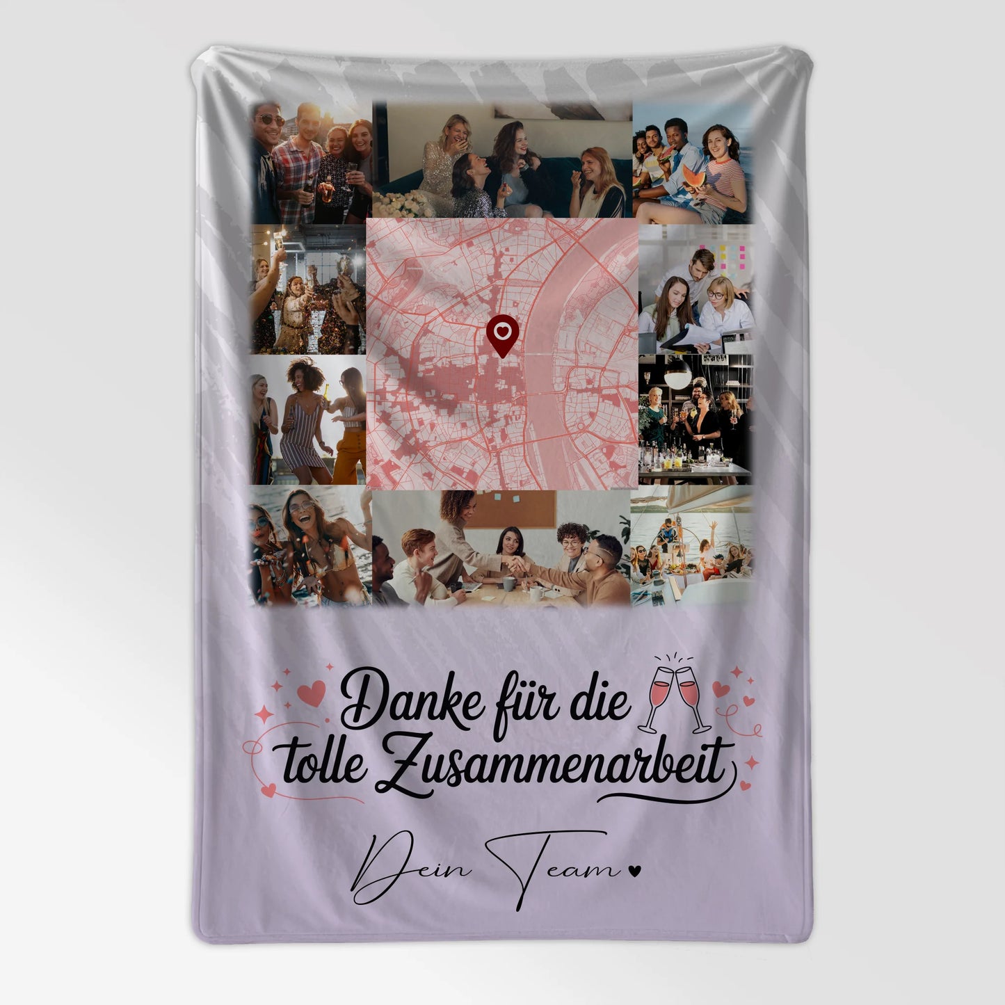 Personalisierte Namensdecke mit 10 Fotos und Karte in der Mitte Ein Leben lang an deiner Seite 7