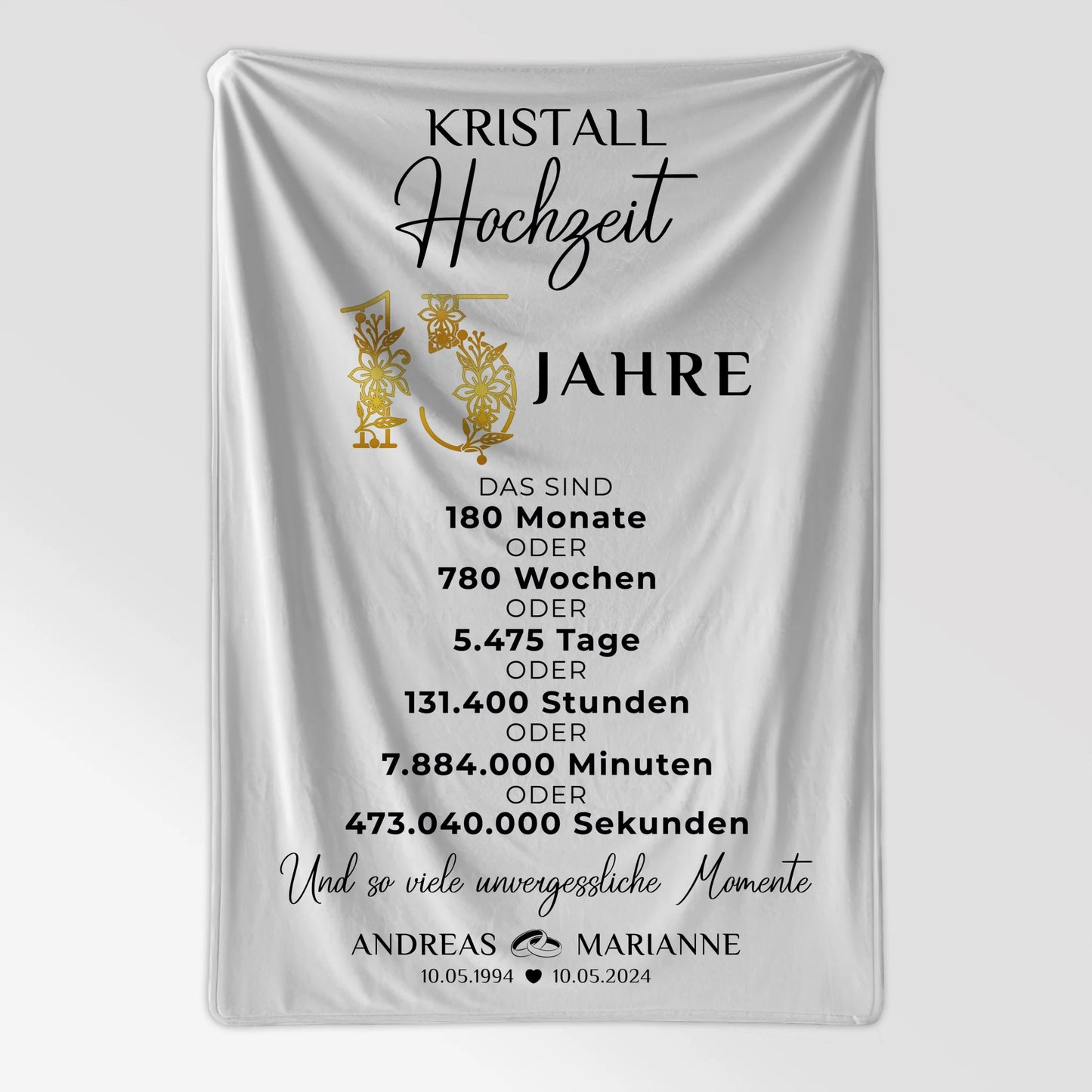 Personalisierte Decke zur Kristallhochzeit 15 Hochzeitstag Momente