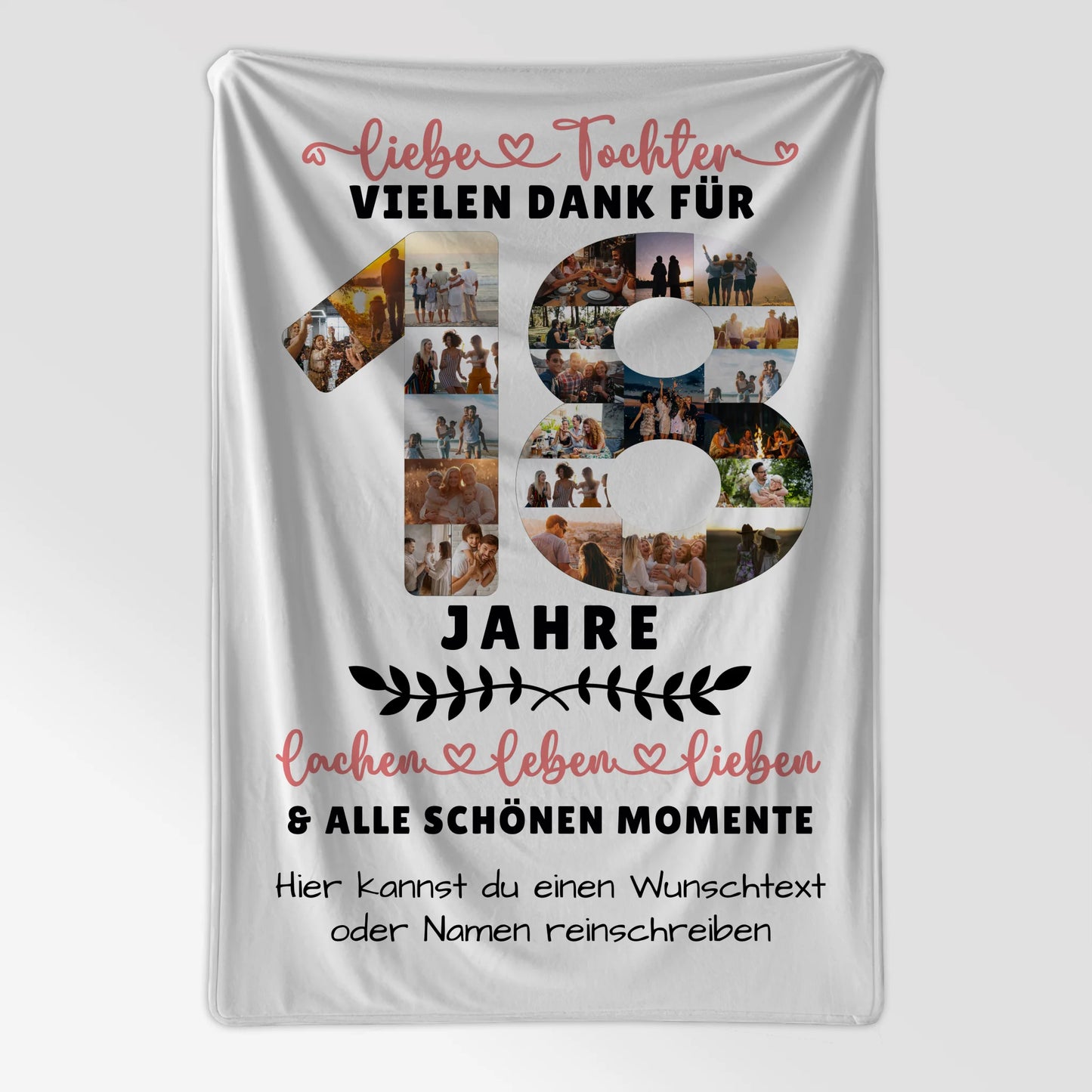 Personalisiertes Geschenk Decke für Tochter 18 Geburtstag mit Fotos und Wunschtext