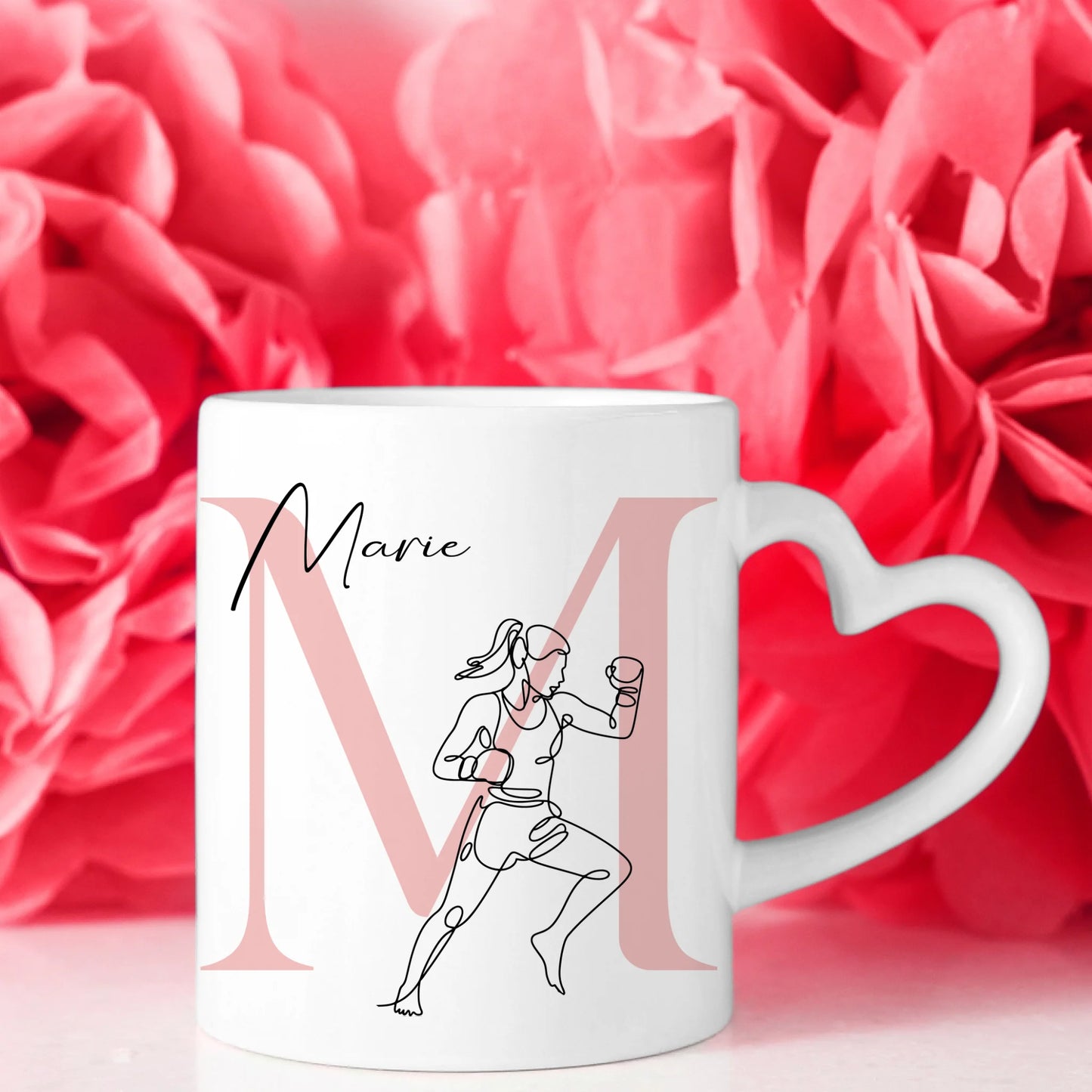 Personalisierte Kaffee Tasse mit Lineart Kickboxerin für Kickboxen Geschenk 8