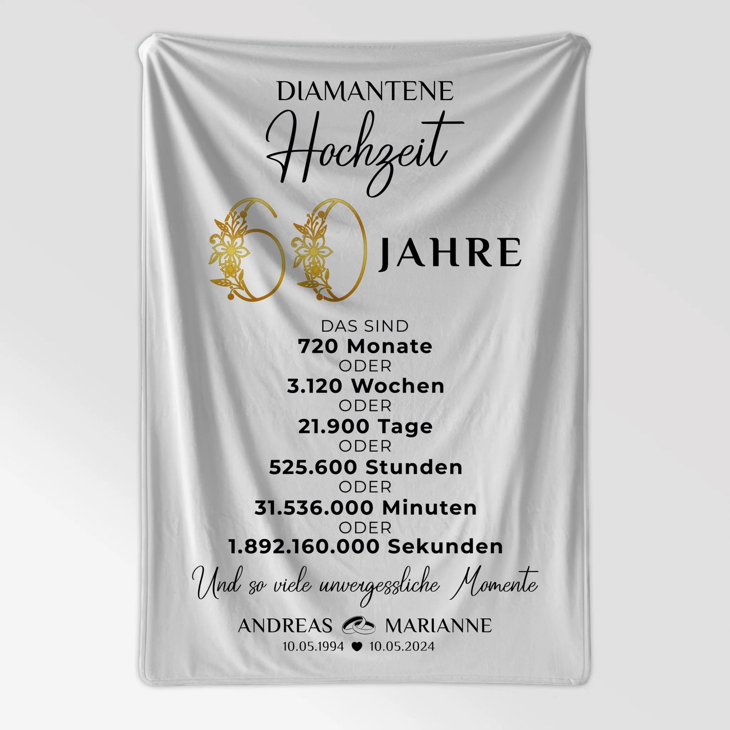 Personalisierte Decke Geschenk für den 60 Hochzeitstag zur Diamantenen Hochzeit