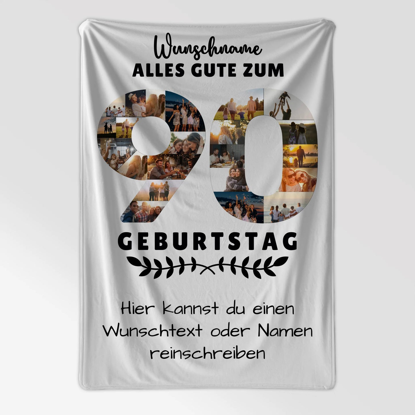 Personalisierte Decke zum 90 Geburtstag mit Wunschname und Wunschtext