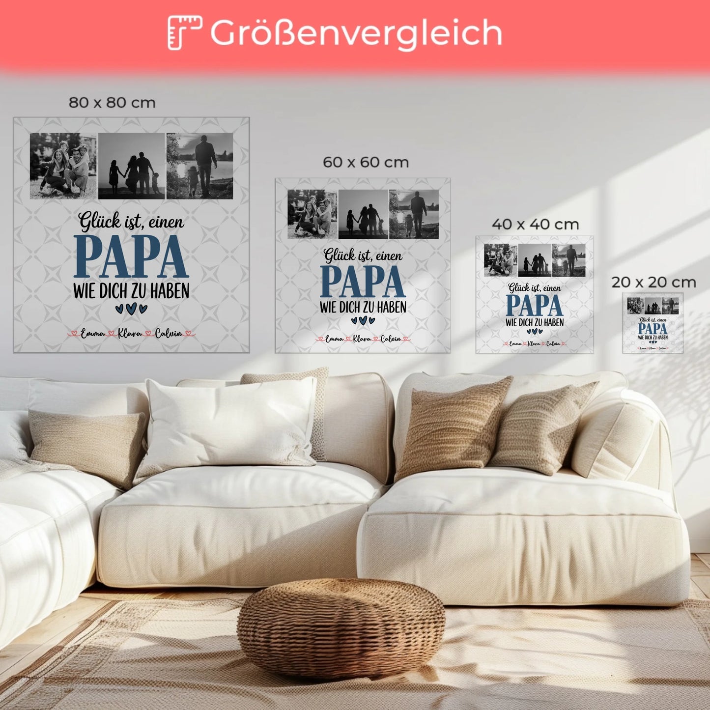 Personalisierte Leinwand Fotocollage Papa Glück ist einen Papa wie dich zu haben Geschenkidee 6