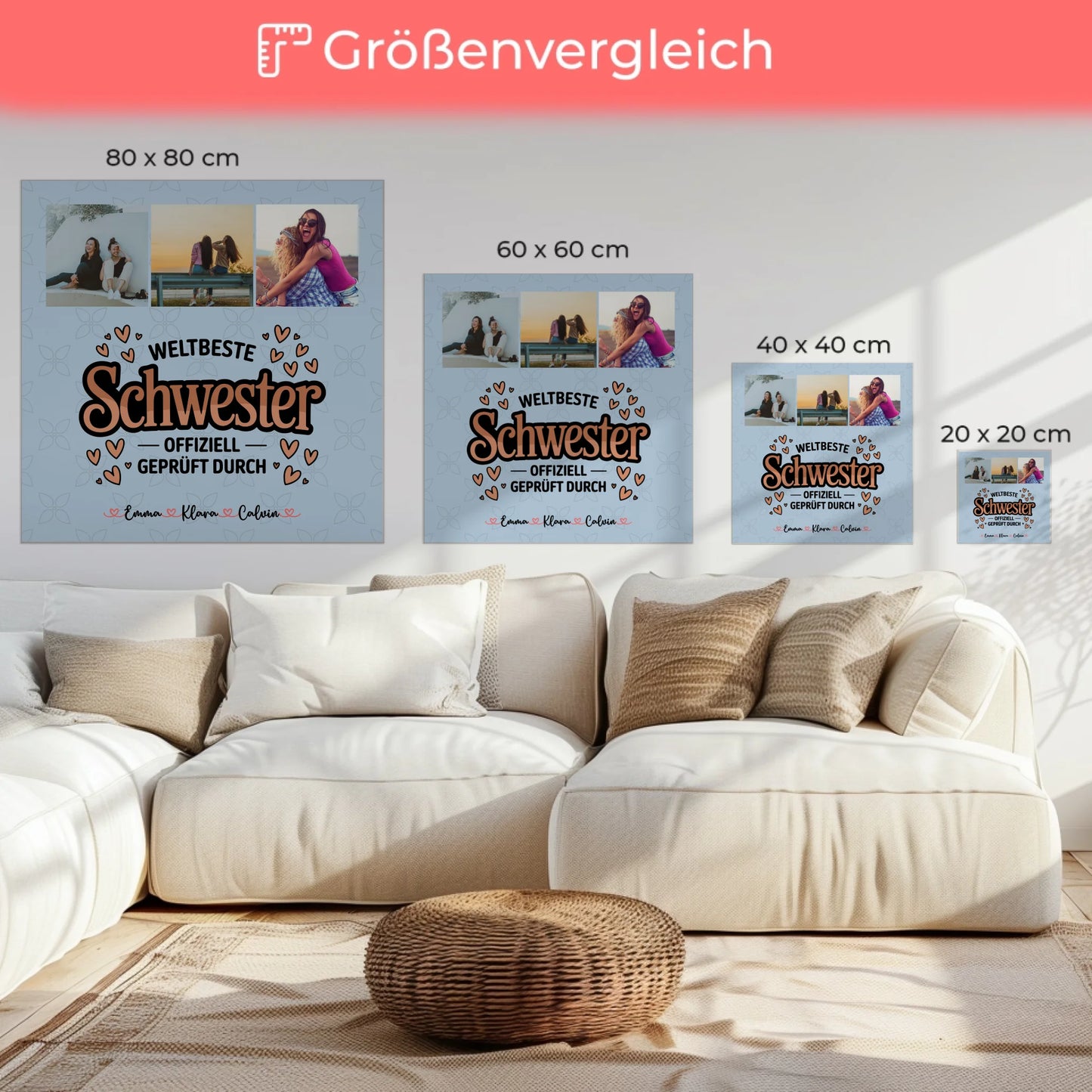 Personalisierte Leinwand Schwester mit Fotocollage für Schwester Weltbeste Schwester Offiziell Geprüft Durch 6