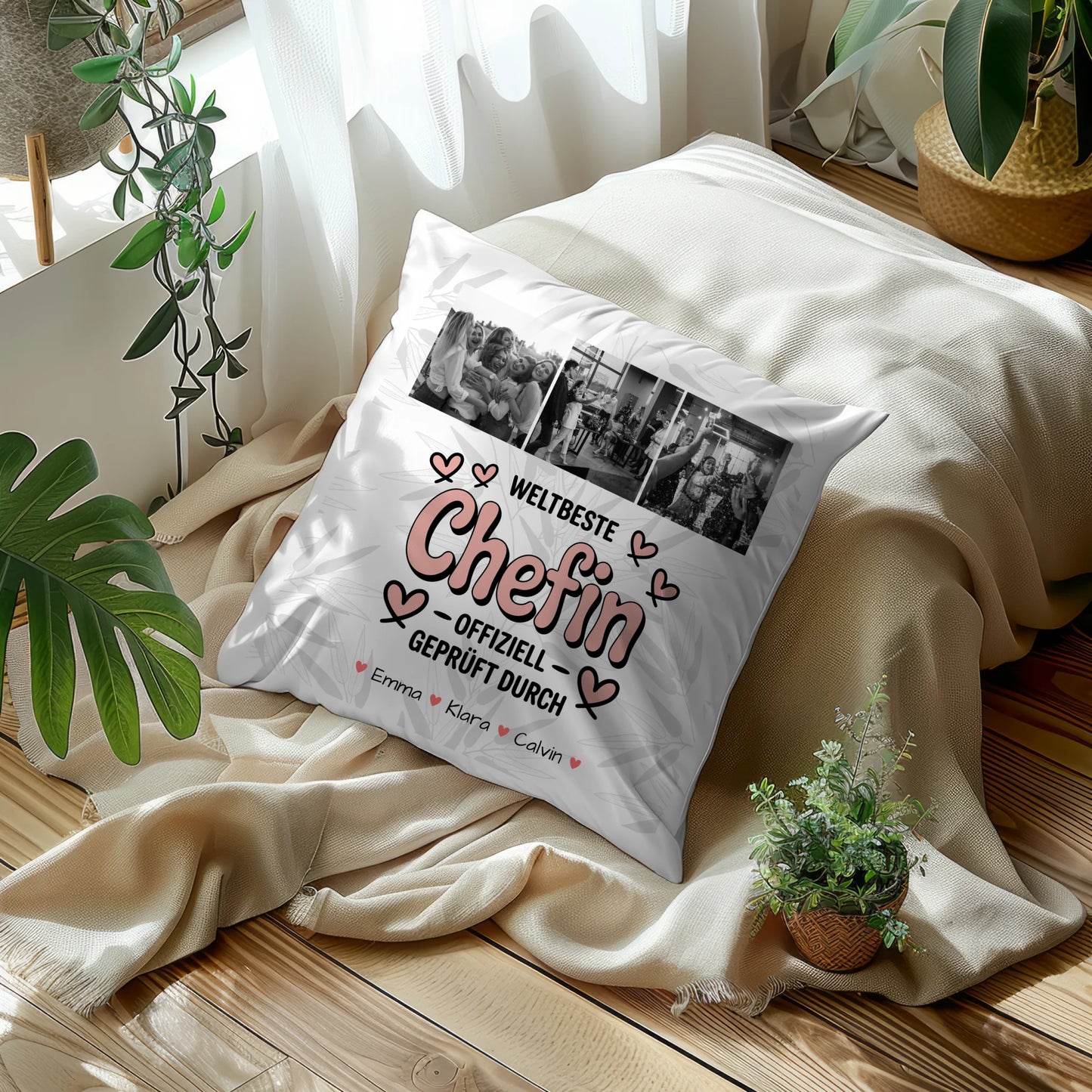 Personalisierte Geschenke mit Namen Kissen Fotocollage Chefin Weltbeste Chefin Offiziell Geprüft Durch