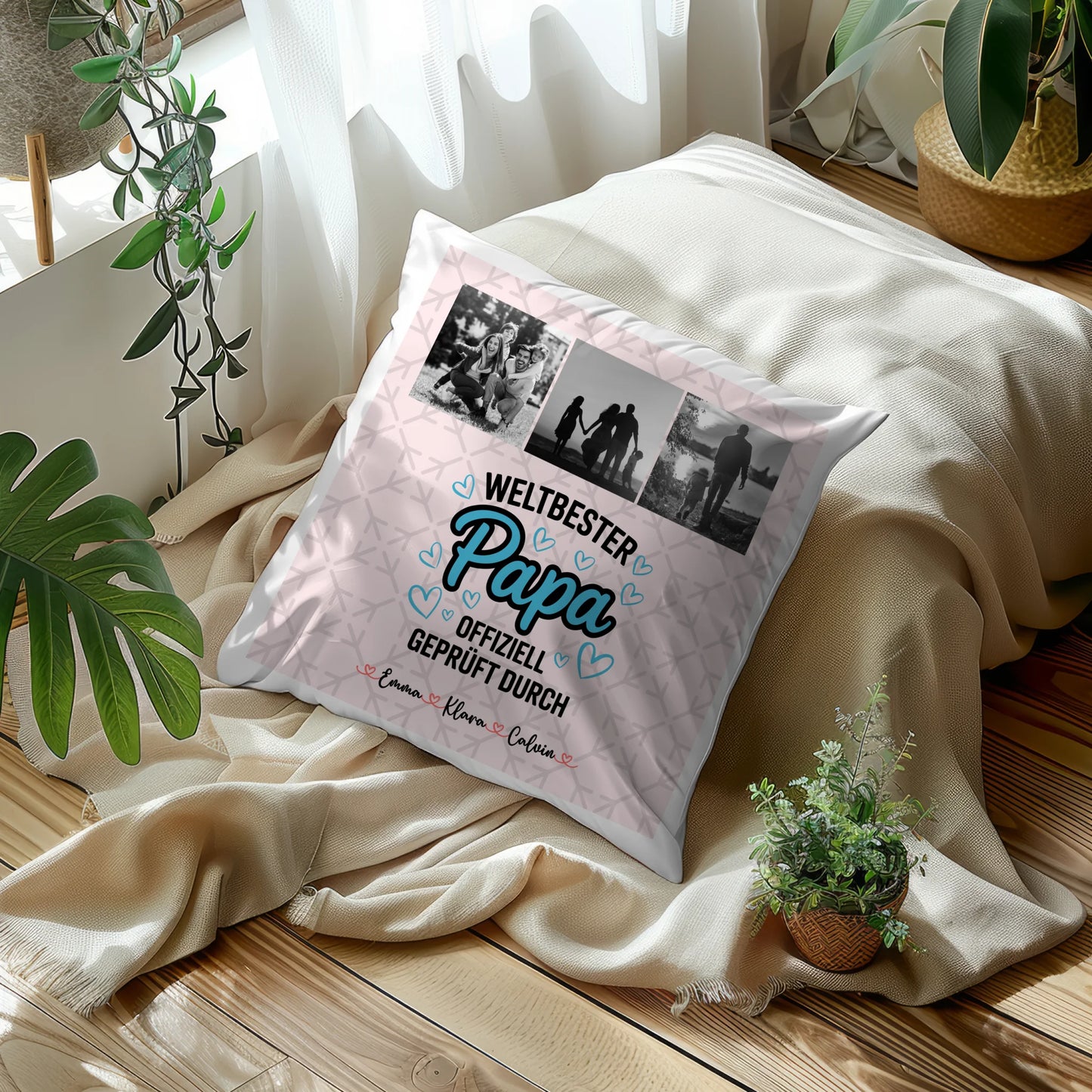 Kissen Für Vatertag Papa Fotocollage Weltbester Papa Offiziell Geprüft Durch