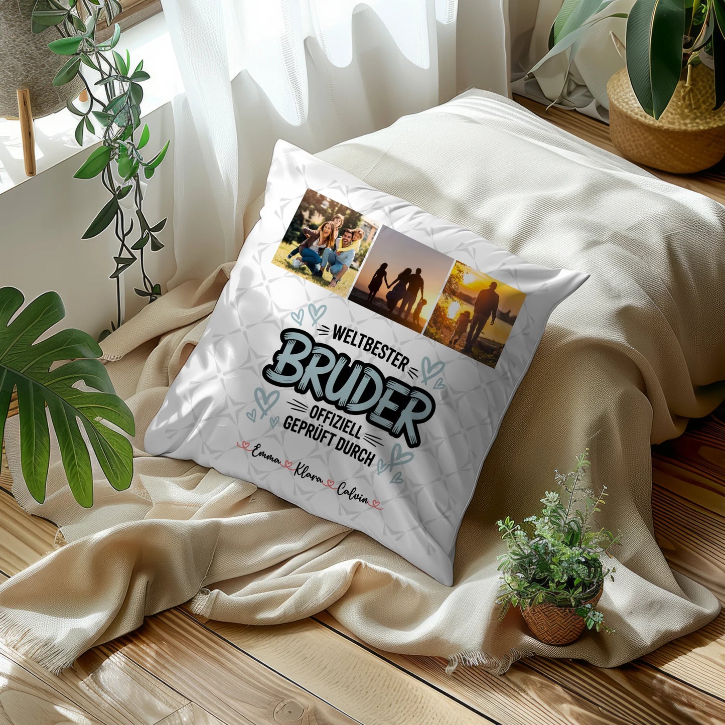 Personalisierte Bruder Kissen mit Fotocollage für Bruder Weltbester Bruder Offiziell Geprüft Durch