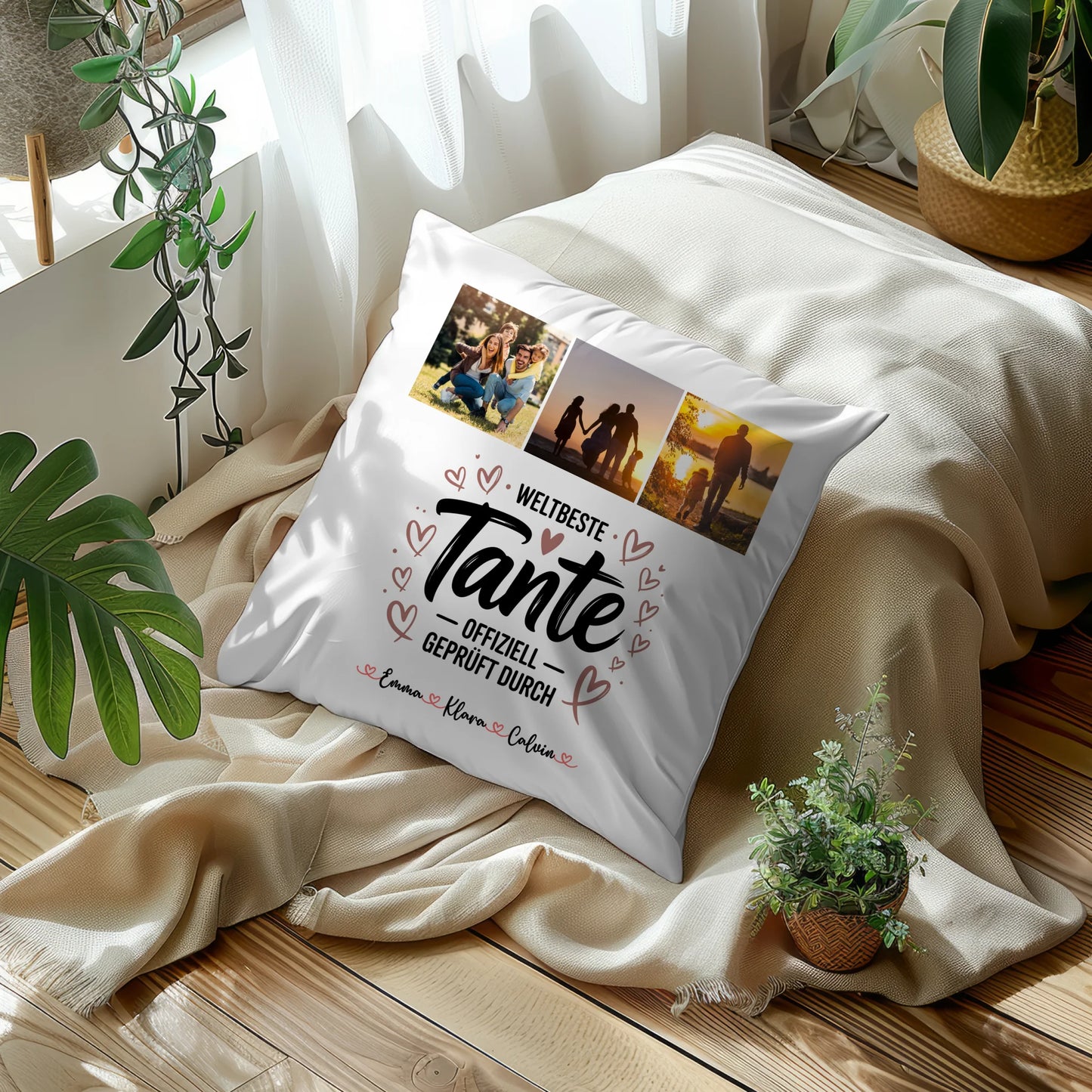 Personalisierte Tante Kissen mit Fotocollage für Tante Weltbeste Tante Offiziell Geprüft Durch