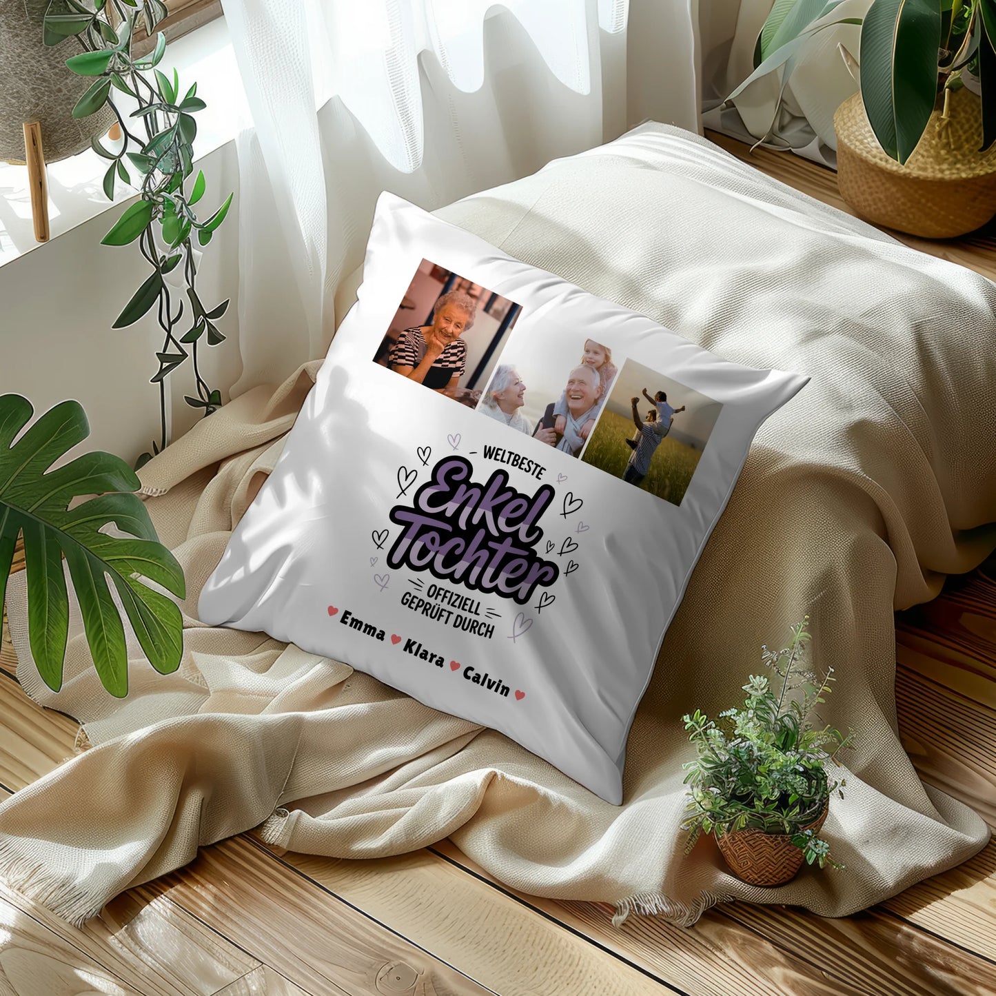 Personalisierte Geschenke für Enkeltochter mit Namen Kissen Geschenk Fotocollage Weltbeste Enkeltochter Offiziell Geprüft Durch