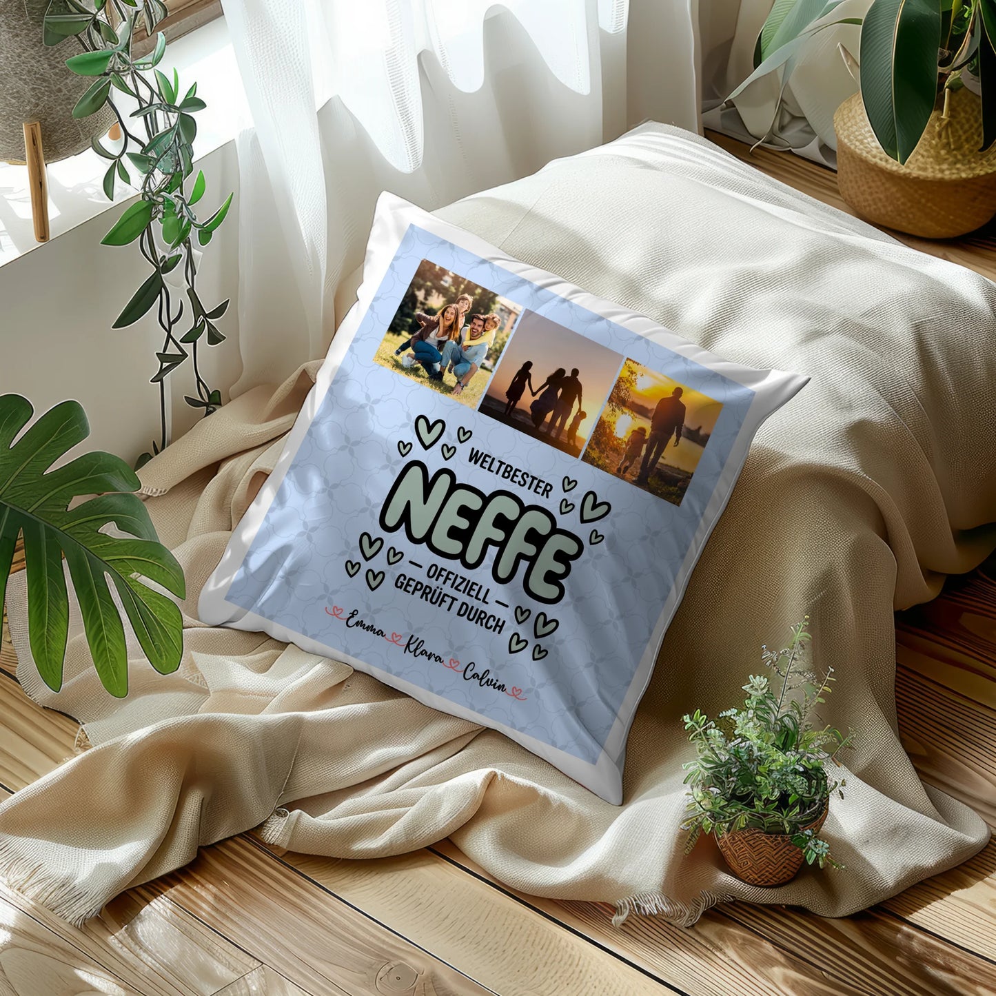 Kissen Mit Namen Fotocollage für Neffe Weltbester Neffe Offiziell Geprüft Durch