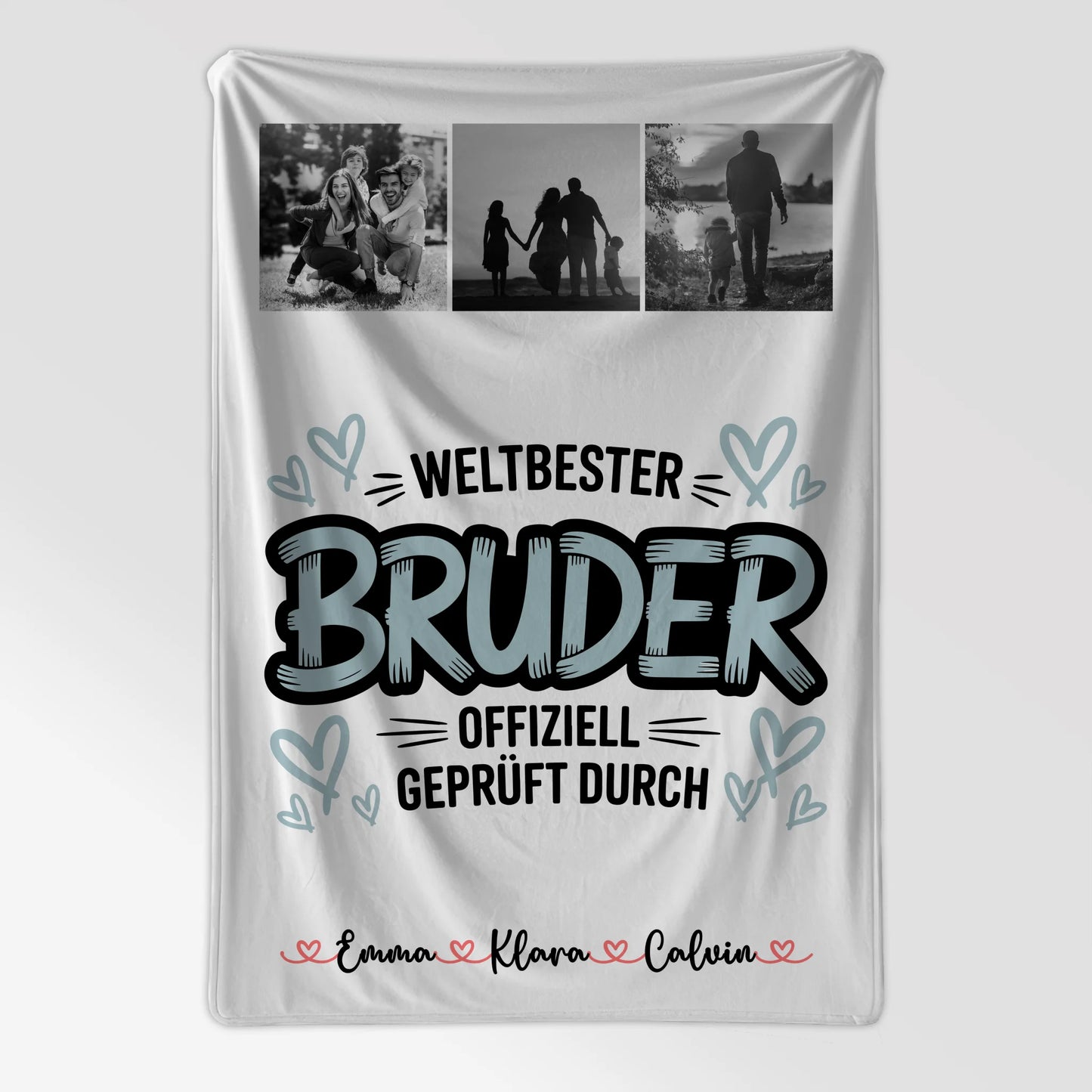 Kuscheldecke Mit Namen und Fotocollage für Bruder Weltbester Bruder Offiziell Geprüft Durch 7