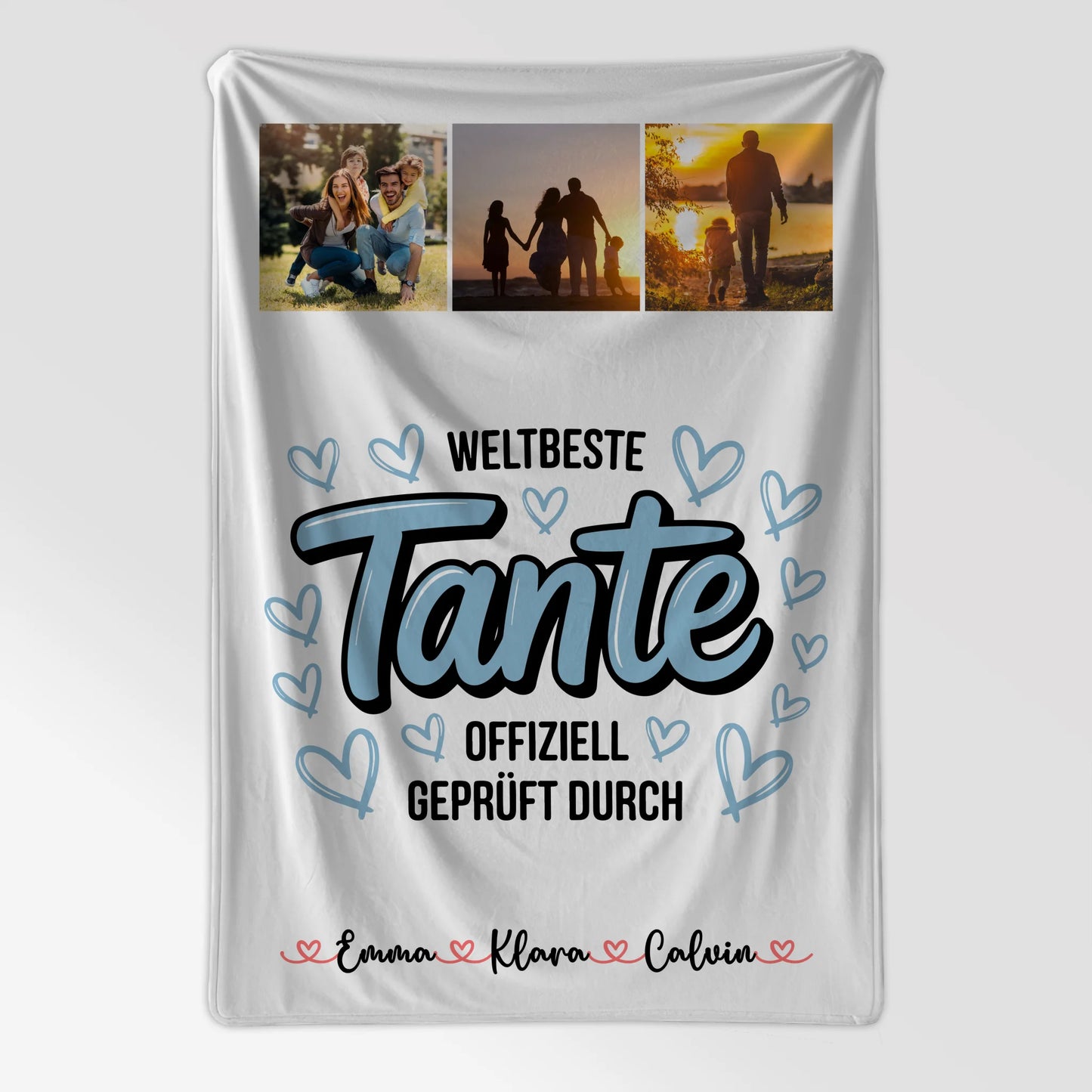 Personalisierte Namensdecke mit Fotocollage für die Weltbeste Tante Offiziell Geprüft Durch 7