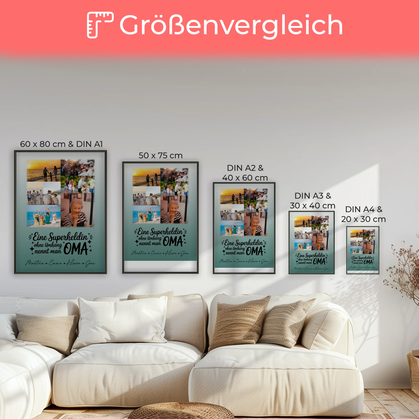 Personalisiertes Oma Poster mit 9 Fotos Lehrerin echte Heldin Geschenkidee für Oma