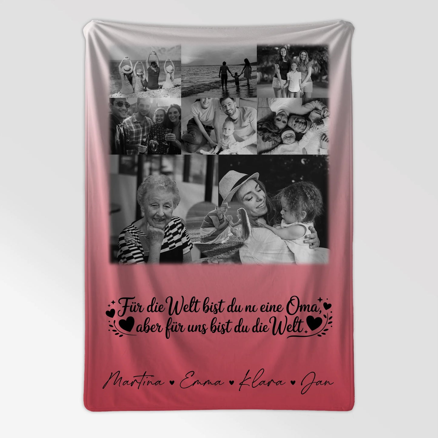 Personalisierte Decke Für Oma mit 8 Fotos und Herz Foto Schwarz-Weiß Du bist für mich die Welt 7