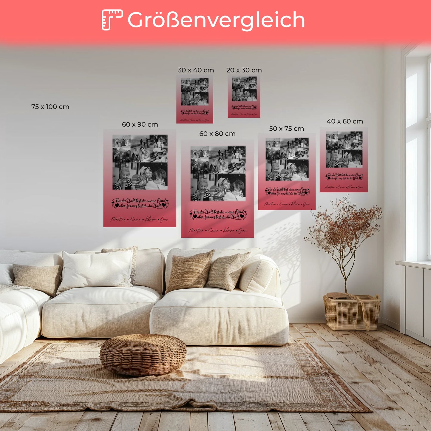 Oma Plakat mit 8 Fotos und Herzpersonalisiert Du bist für mich die Welt Schwarz-Weiß 6