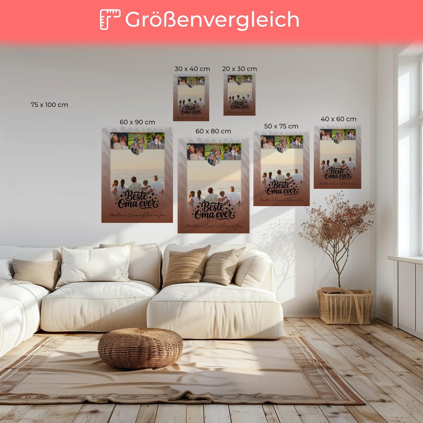 Personalisiertes Wandbild Oma mit 4 Fotos und 1 Kleines Herz Foto Beste Oma Ever 6