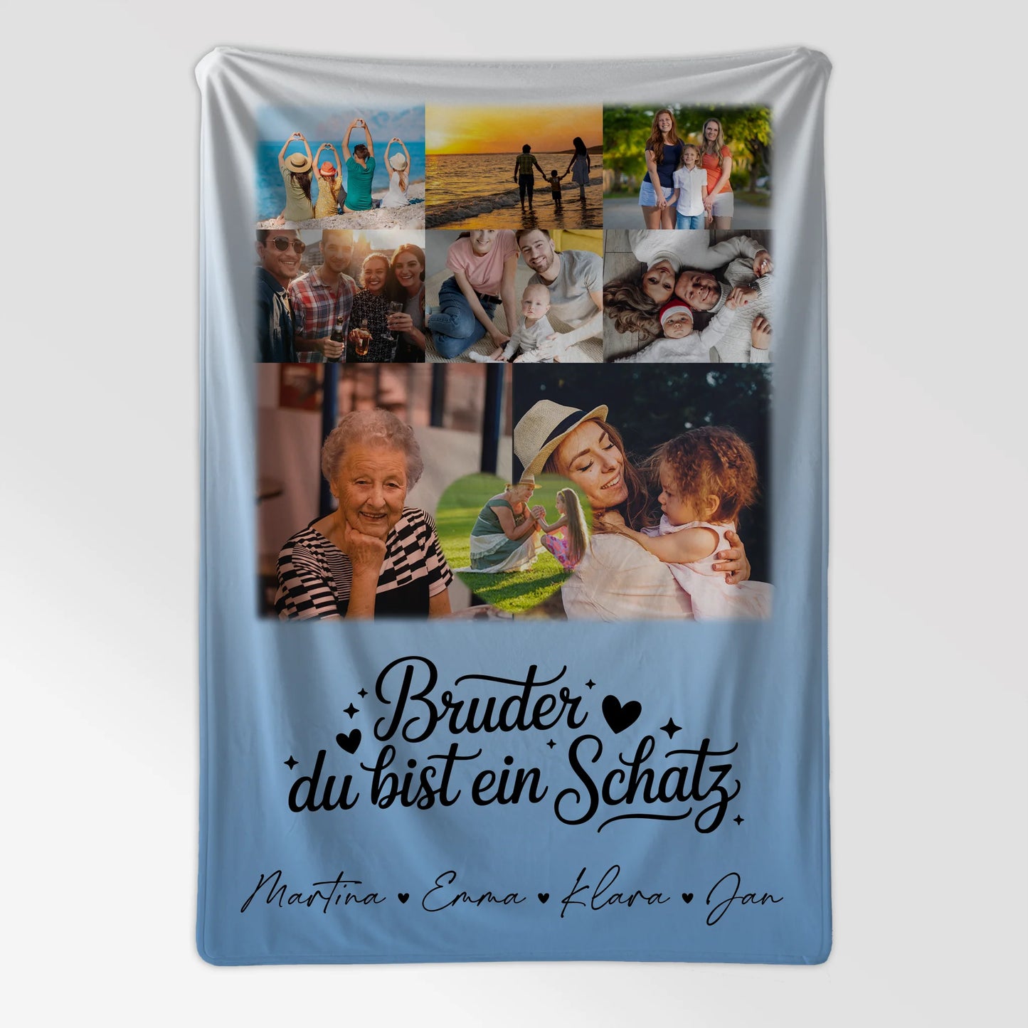 Personalisierte Namensdecke mit 8 Fotos und Herz Foto Bruder du bist mein Schatz Geschenk 7