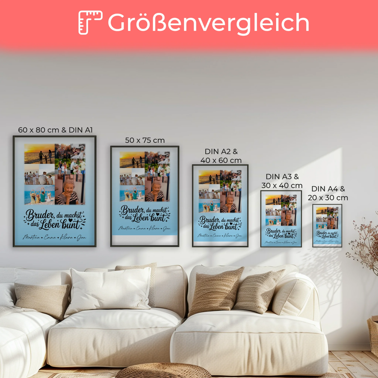Personalisiertes Bruder Poster mit 9 Fotos Bruder du machst bunt Geschenk für Bruder