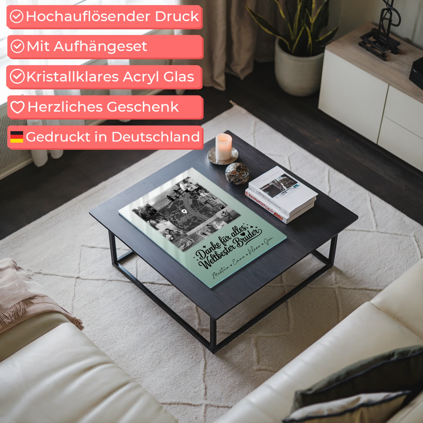 Personalisierte Acrylglas Mit Foto mit 10 Fotos und Karte in der Mitte Beste Nichte Danke Für Alles Schwarz-Weiß