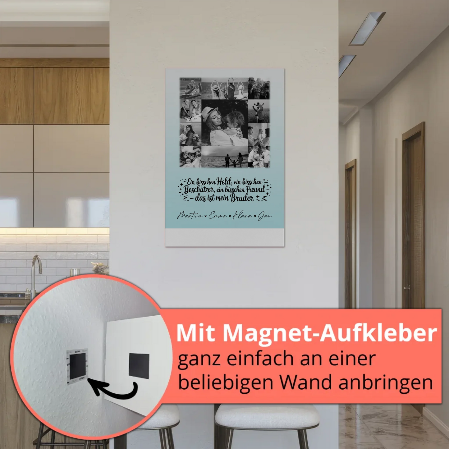 Personalisierbares Fotoboard Magnet Wandbild mit 11 Fotos Held Beschützer Freund mein Bruder Schwarz-Weiß