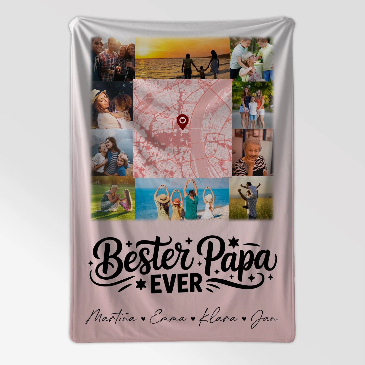 Personalisierte Decke Mann mit 10 Fotos und Karte in der Mitte Bester Papa Ever 7