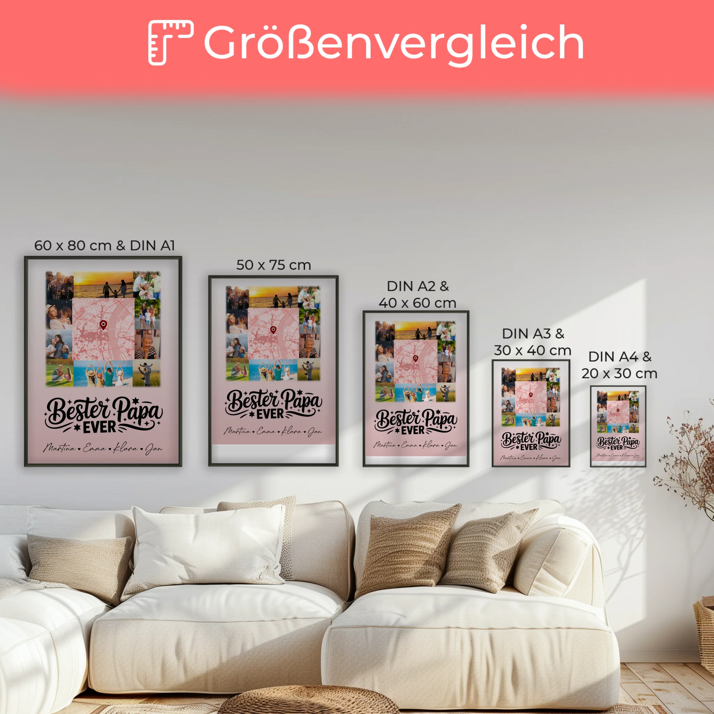 Personalisiertes Papa Poster mit 10 Fotos Karte in der Mitte Bester Papa Ever Geschenk