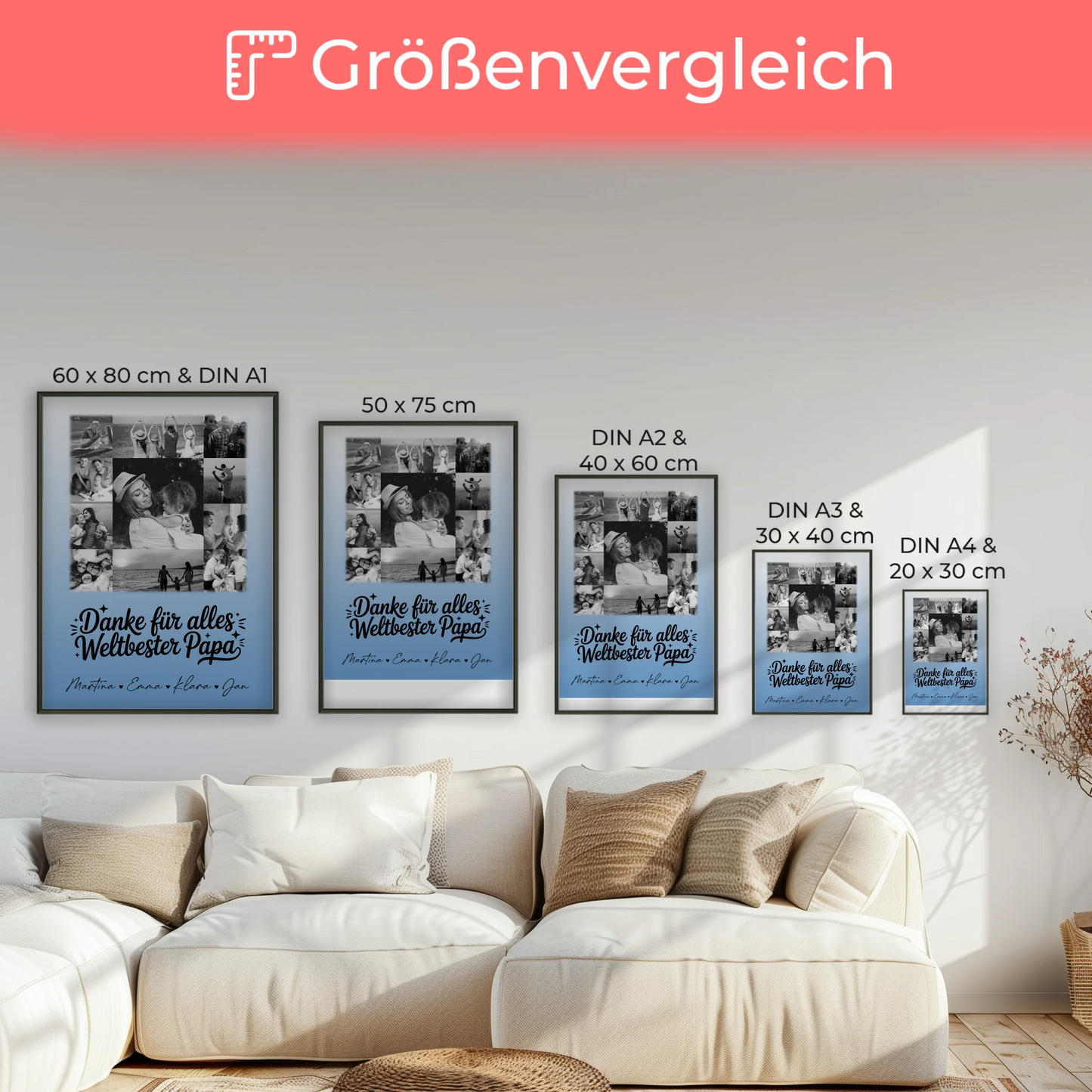 Vatertagsgeschenk Poster mit 11 Fotos Bester Schwiegerpapa Danke Schwarz-Weiß personalisiertes Geschenk