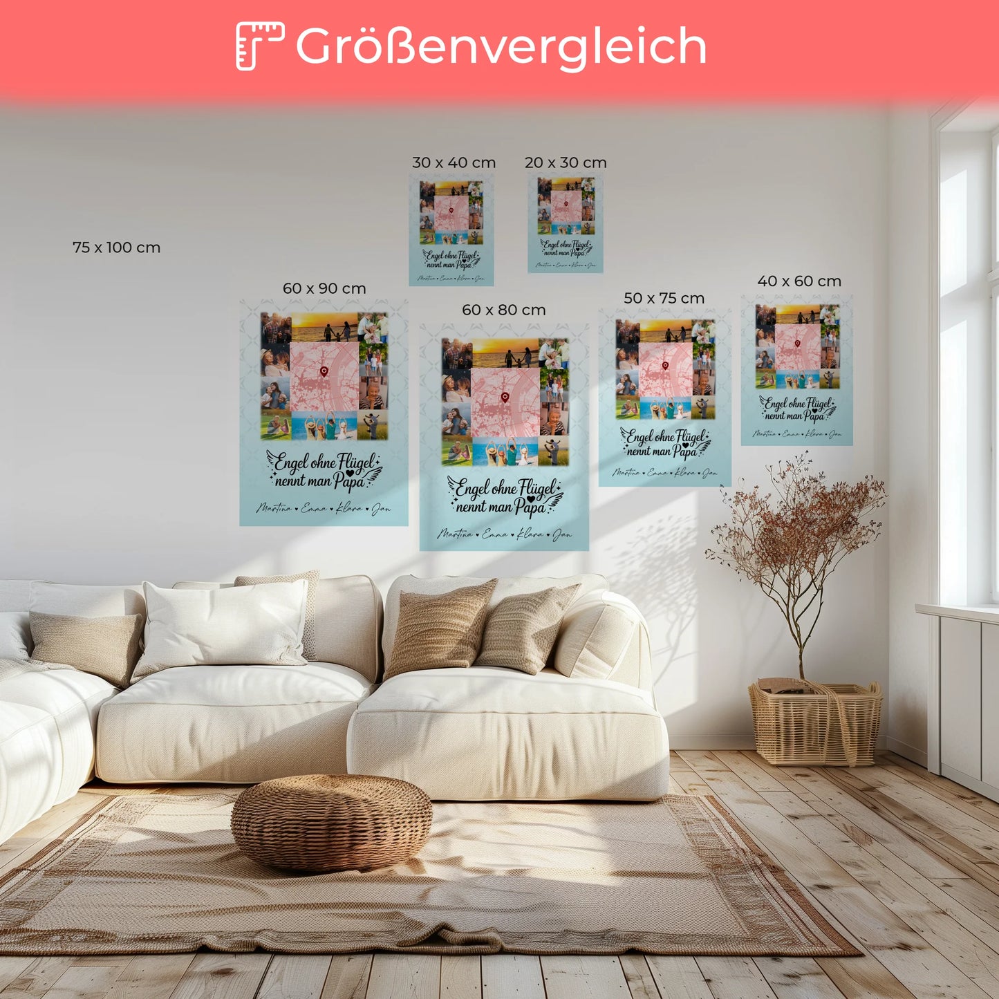 Personalisierte Leinwand Wandbild mit 10 Fotos und Karte in der Mitte Bruder ist ein Engel 6