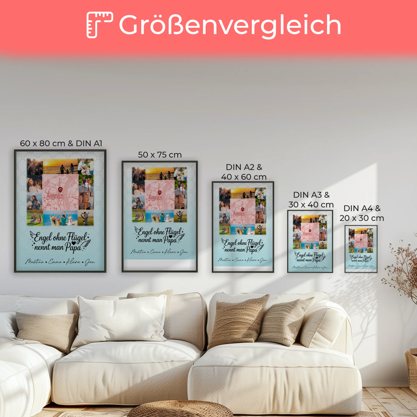 Personalisierte Karten Poster mit 10 Fotos und Karte in der Mitte Bruder ist ein Engel