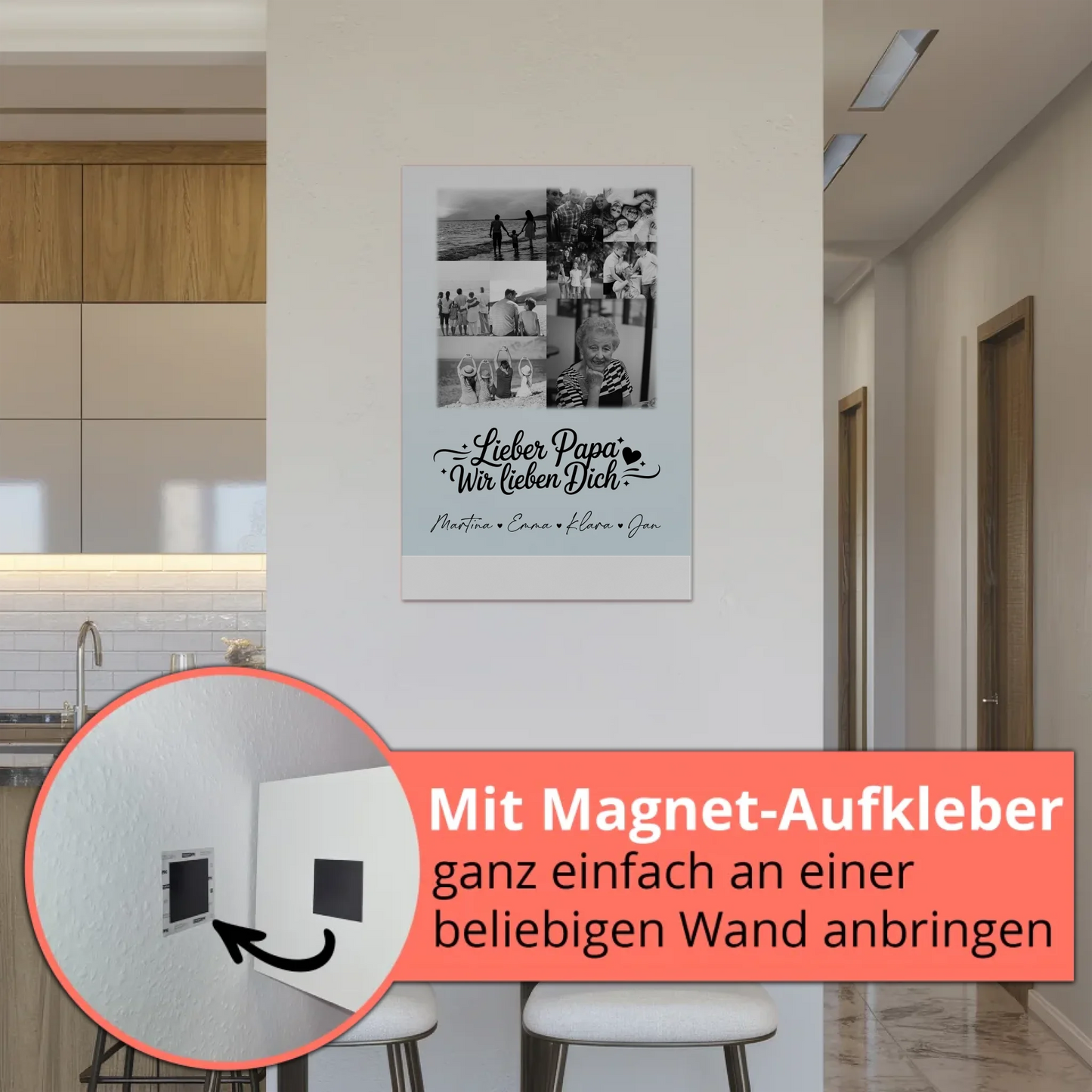 Fotoboard Poster Magnetisch 9 Fotos Schwarz-Weiß Lieber Papa Wir Lieben Dich