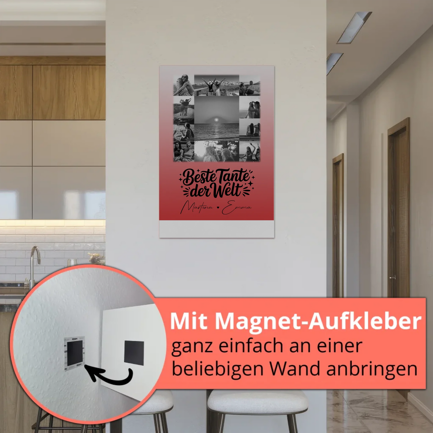 Magnetposter Fotoboard mit 11 Fotos Beste Tante Der Welt Schwarz-Weiß personalisiertes Geschenk