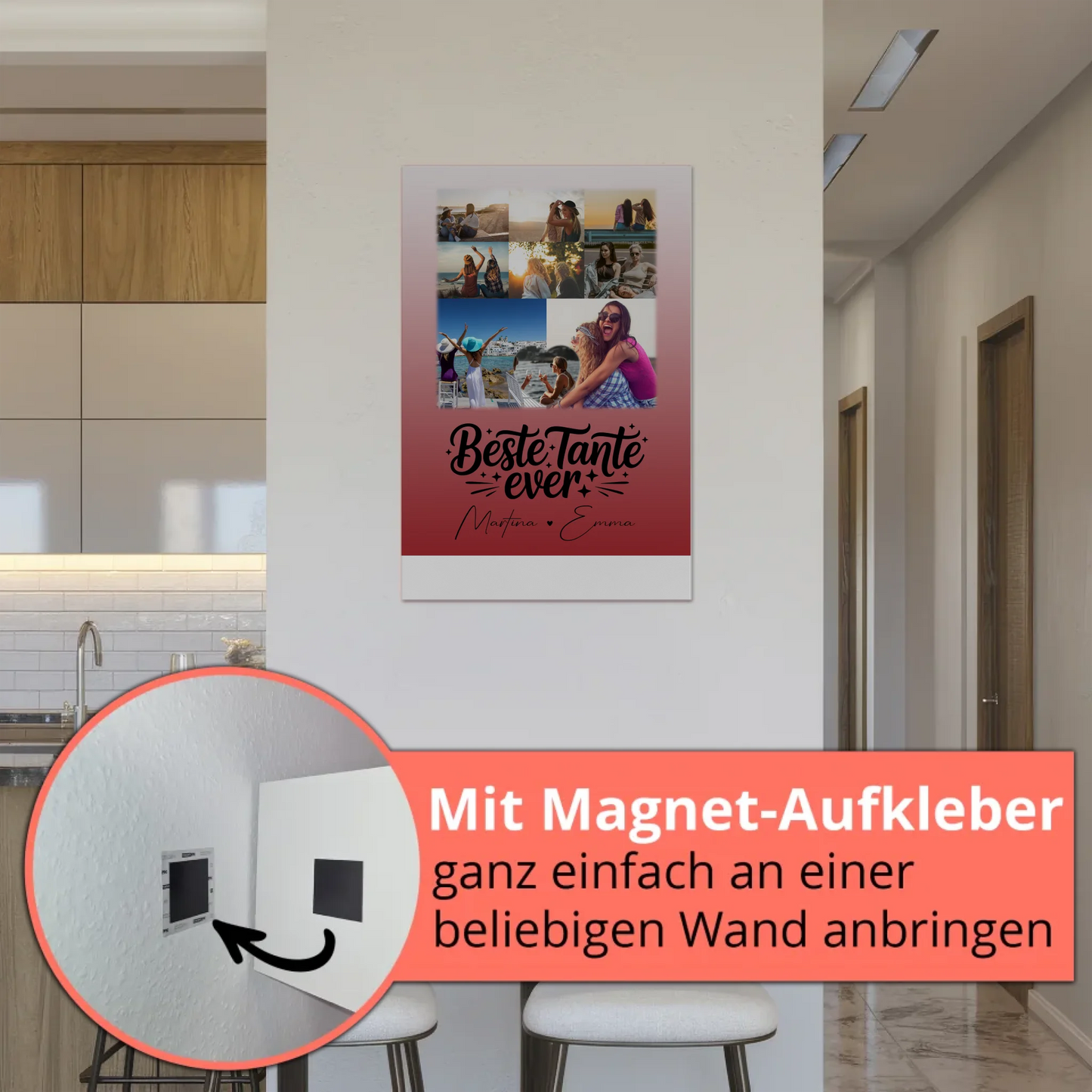 Personalisierter Fotoboard Poster Magnetisch mit 8 Fotos und 1 Herz Foto Beste Tante Ever