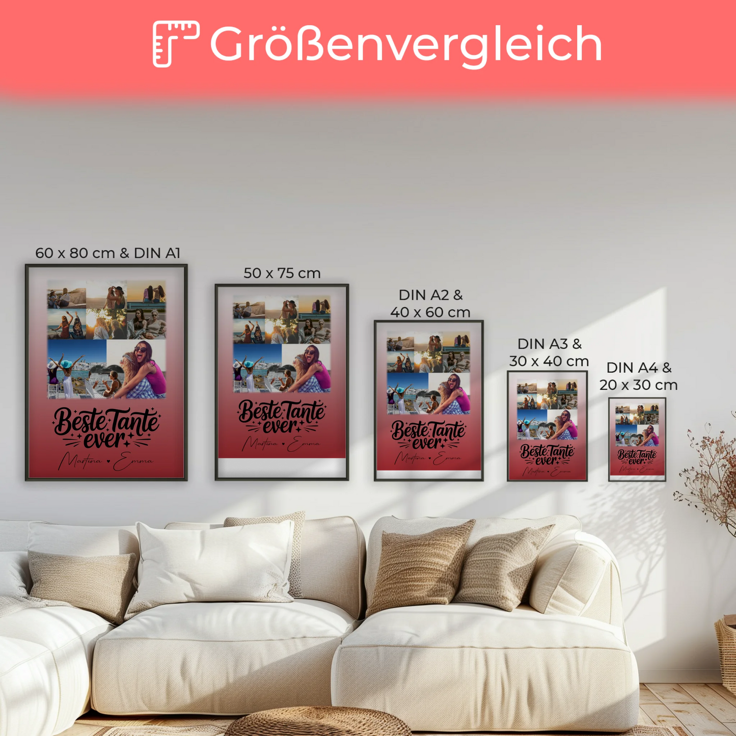 Personalisiertes Foto Collage Poster Erstellen mit 8 Fotos und Herz Motiv Beste Tante Ever