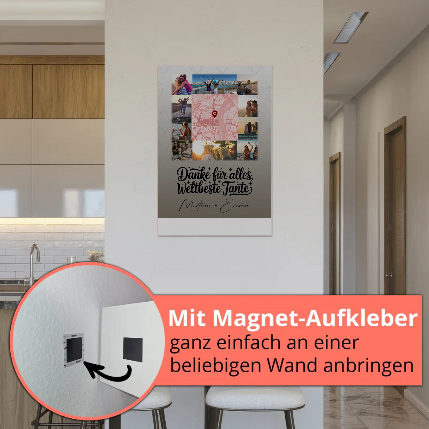 Magnetposter Fotoboard mit 10 Fotos und Karte in der Mitte für die beste Nichte danke für alles