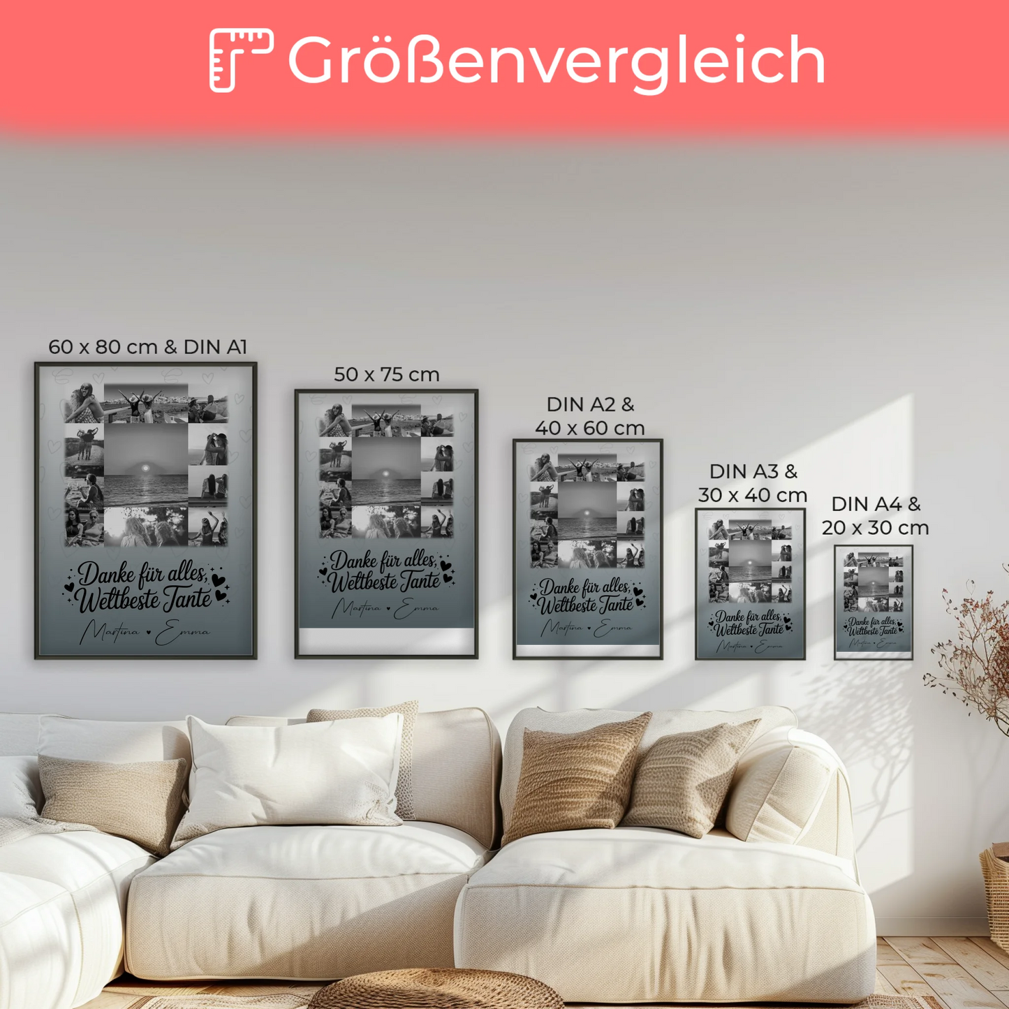 Poster Personalisiert mit 11 Fotos Beste Nichte Danke Für Alles Schwarz-Weiß