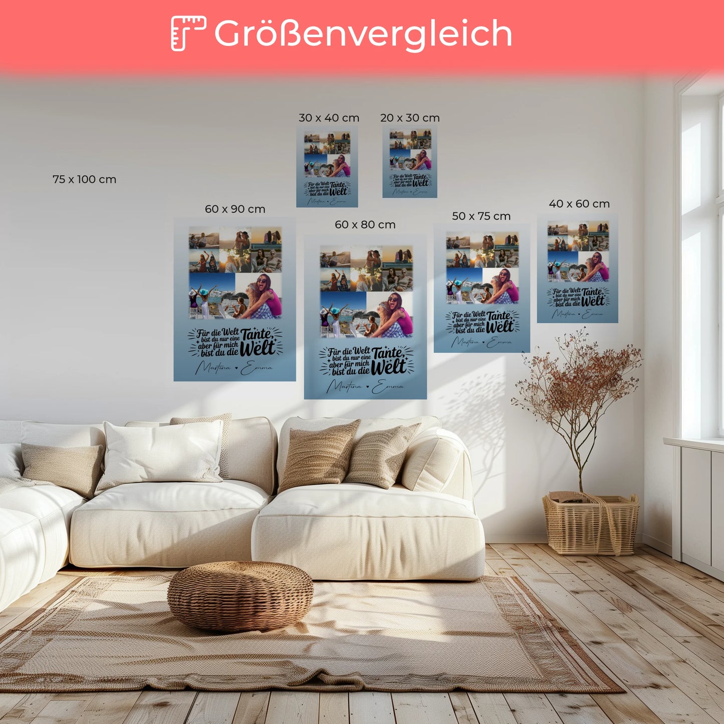 Personalisiertes Wandbild Fotocollage mit 8 Fotos und Herz Motiv Du bist für mich die Welt 6