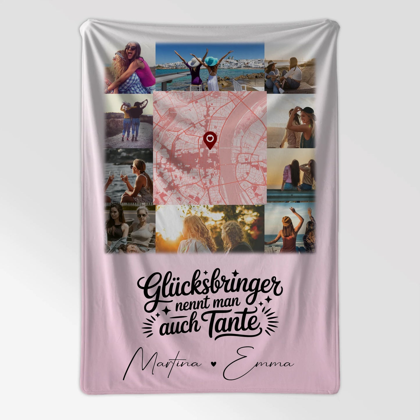 Personalisierte Kuscheldecke Mit Namen Und Motiv mit 10 Fotos und Karte in der Mitte Glücksbringer nennt man auch Bruder 7