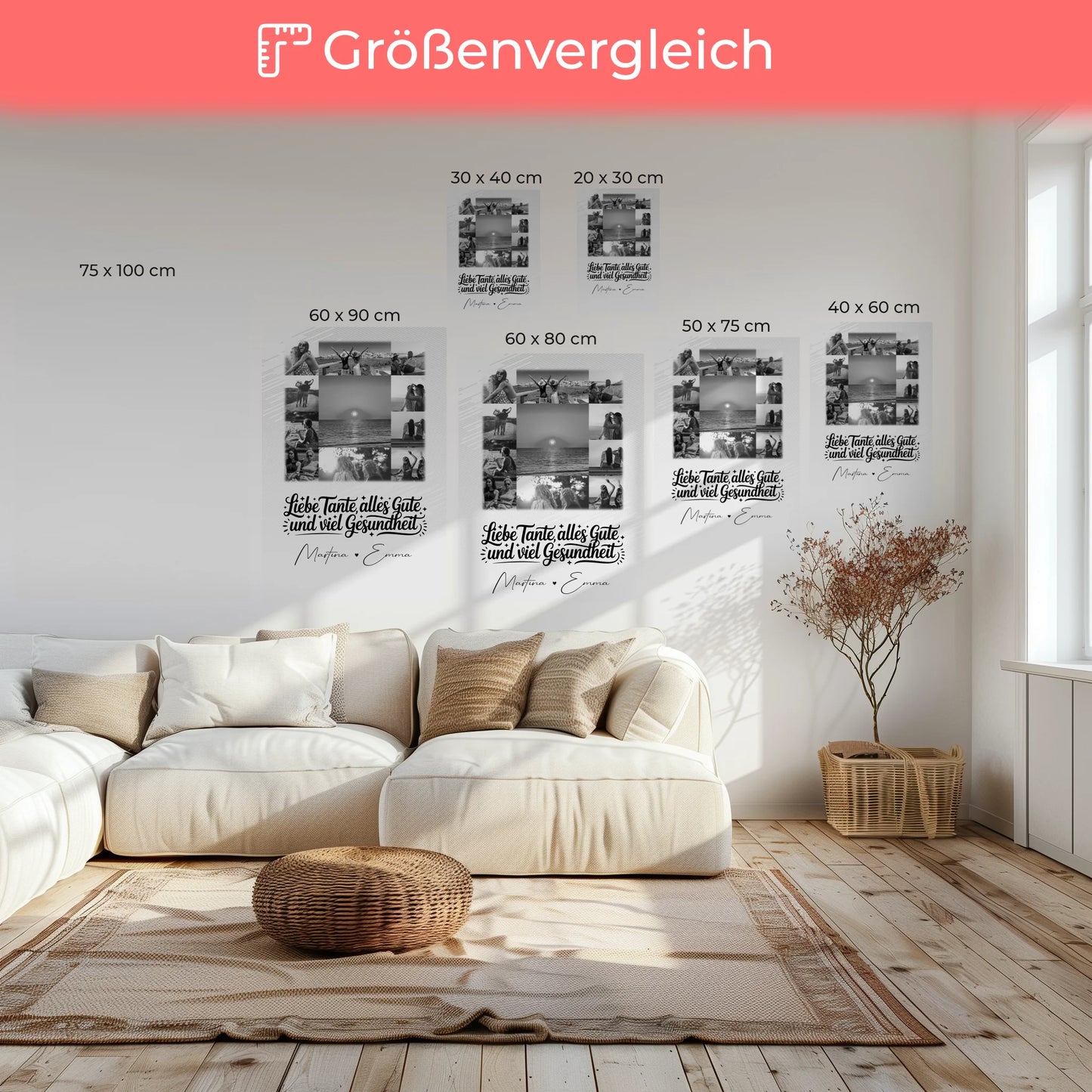 Personalisierte Fotocollage Großes Bild aus 11 Fotos für Tante alles Liebe und Gesundheit Schwarz-Weiß 6
