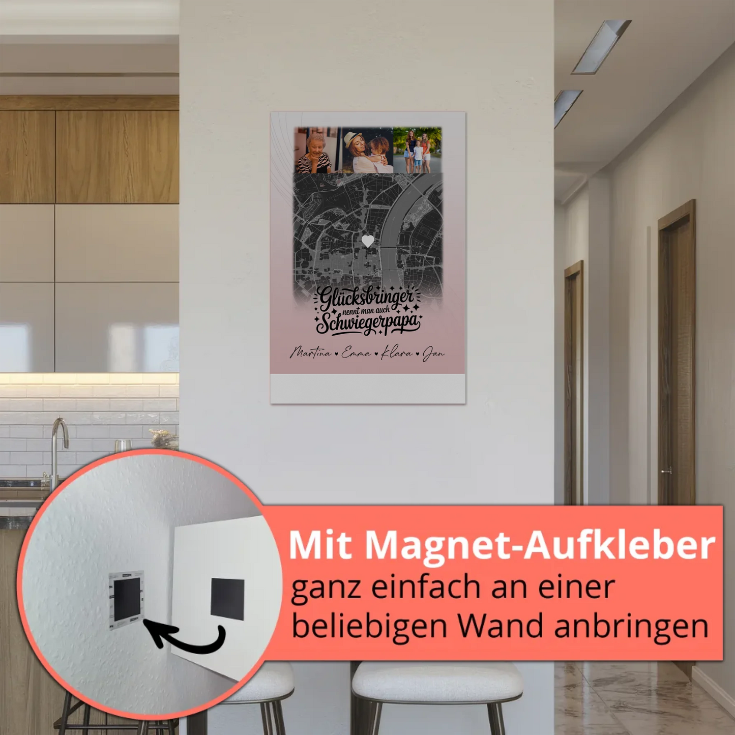 Magnetposter Fotoboard mit 4 Fotos und Karte Glücksbringer Bruder