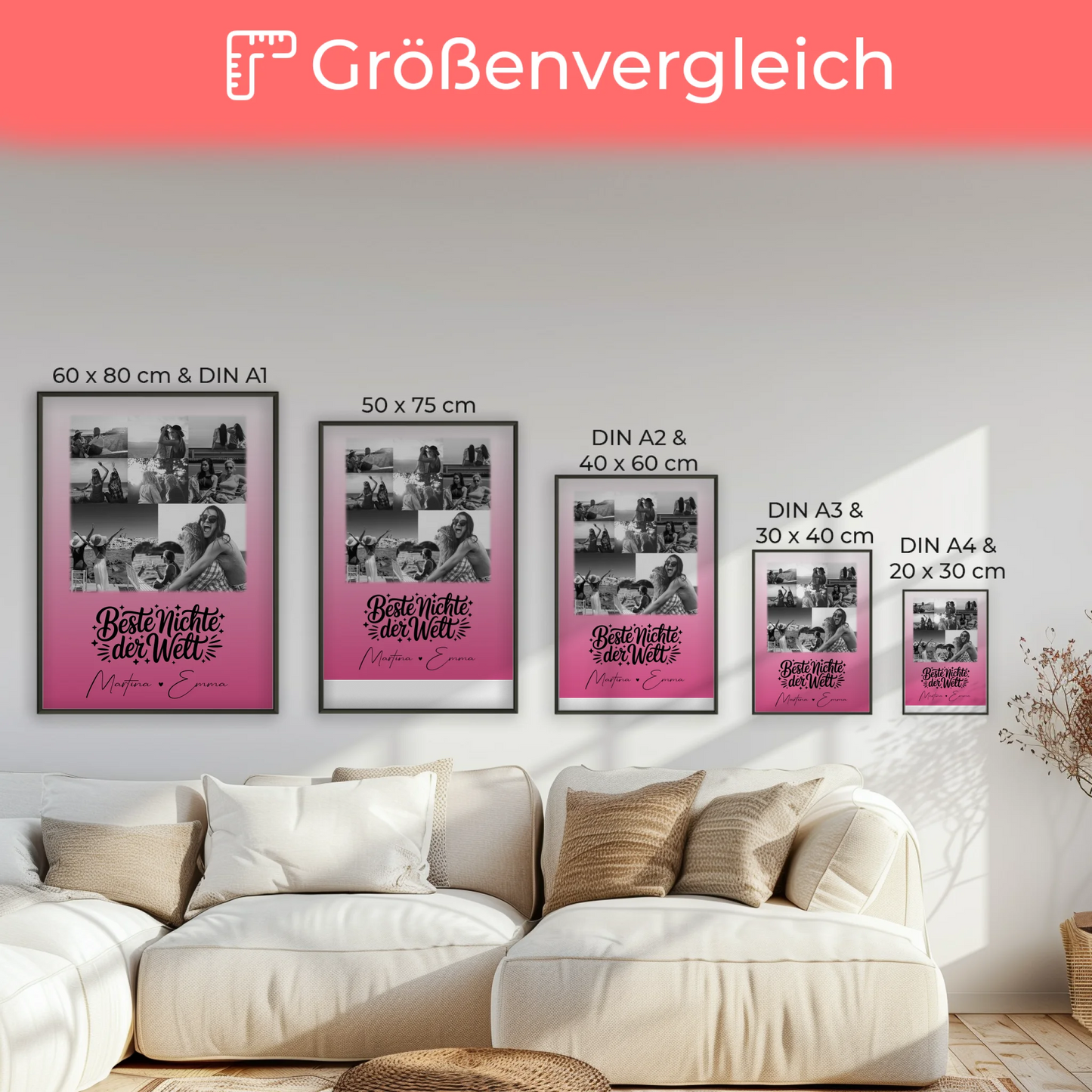 Karten Poster Personalisiert mit 8 Fotos und Herz für die Beste Nichte der Welt